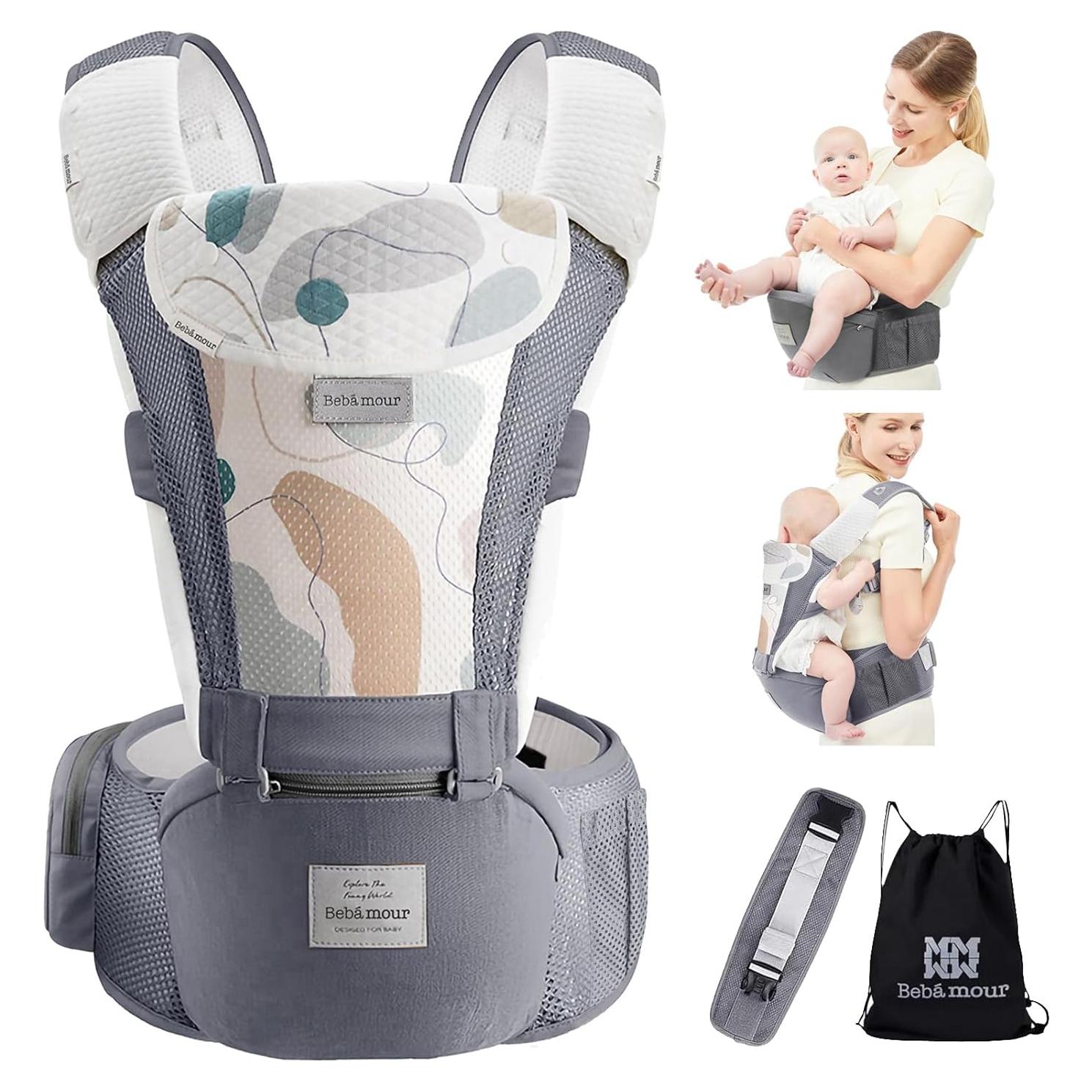 Portabebés Bebamour TC26 Gris Ajustable con Almohadillas