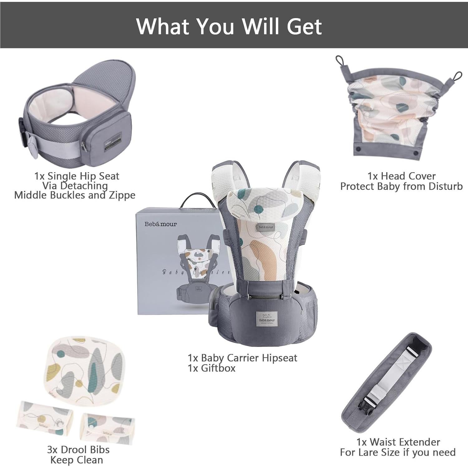 Portabebés Bebamour TC26 Gris Ajustable con Almohadillas