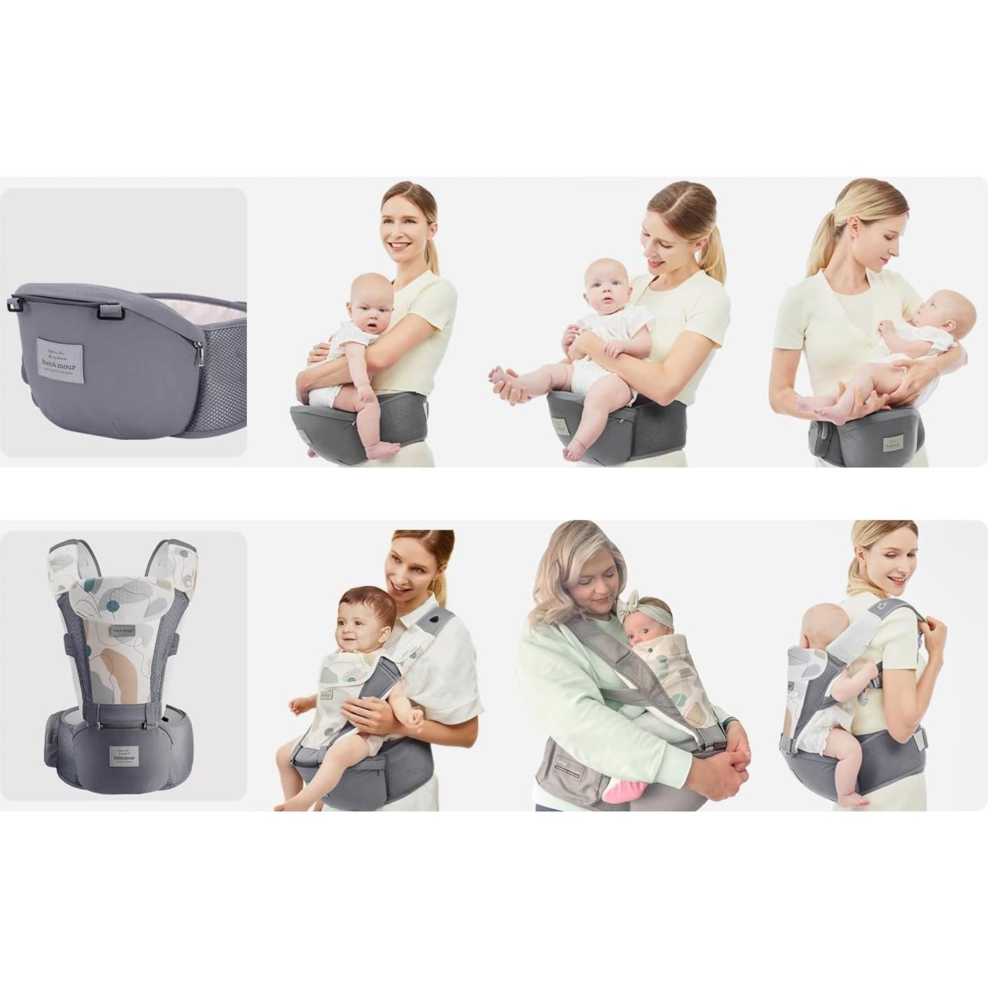 Portabebés Bebamour TC26 Gris Ajustable con Almohadillas