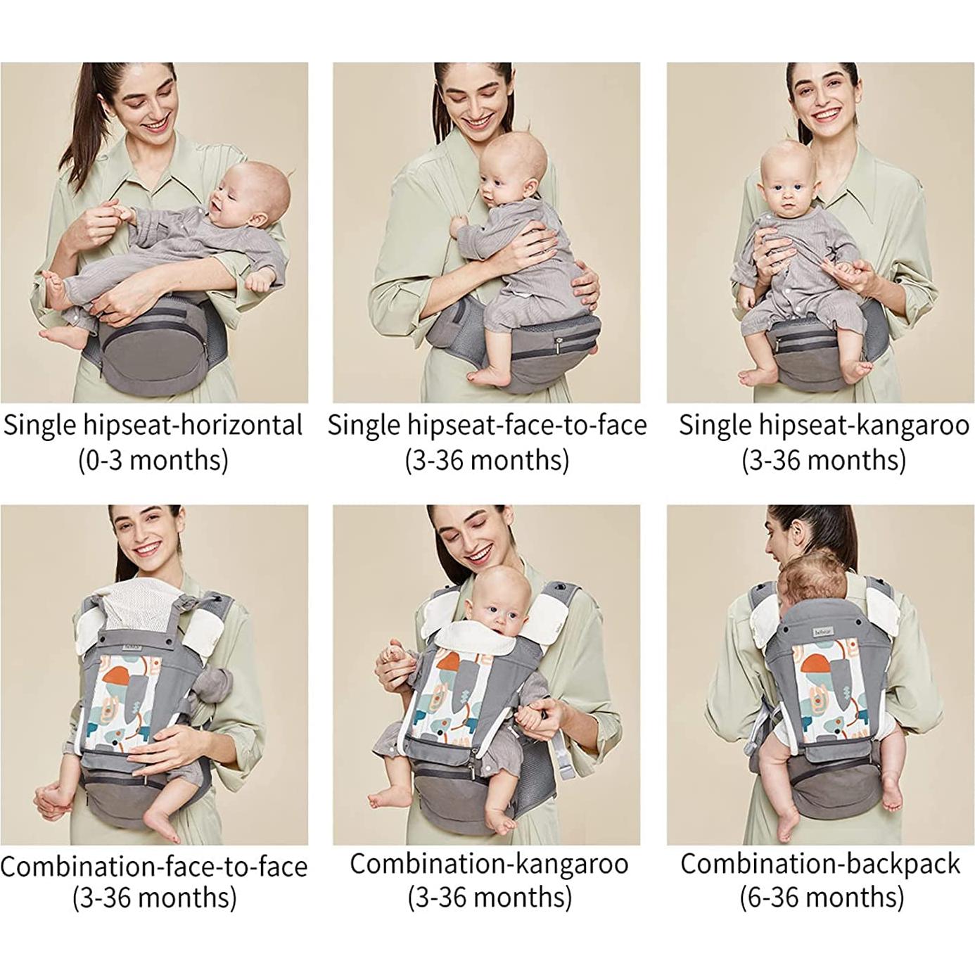 Portabebés Bebamour TC26 Gris Ajustable con Almohadillas