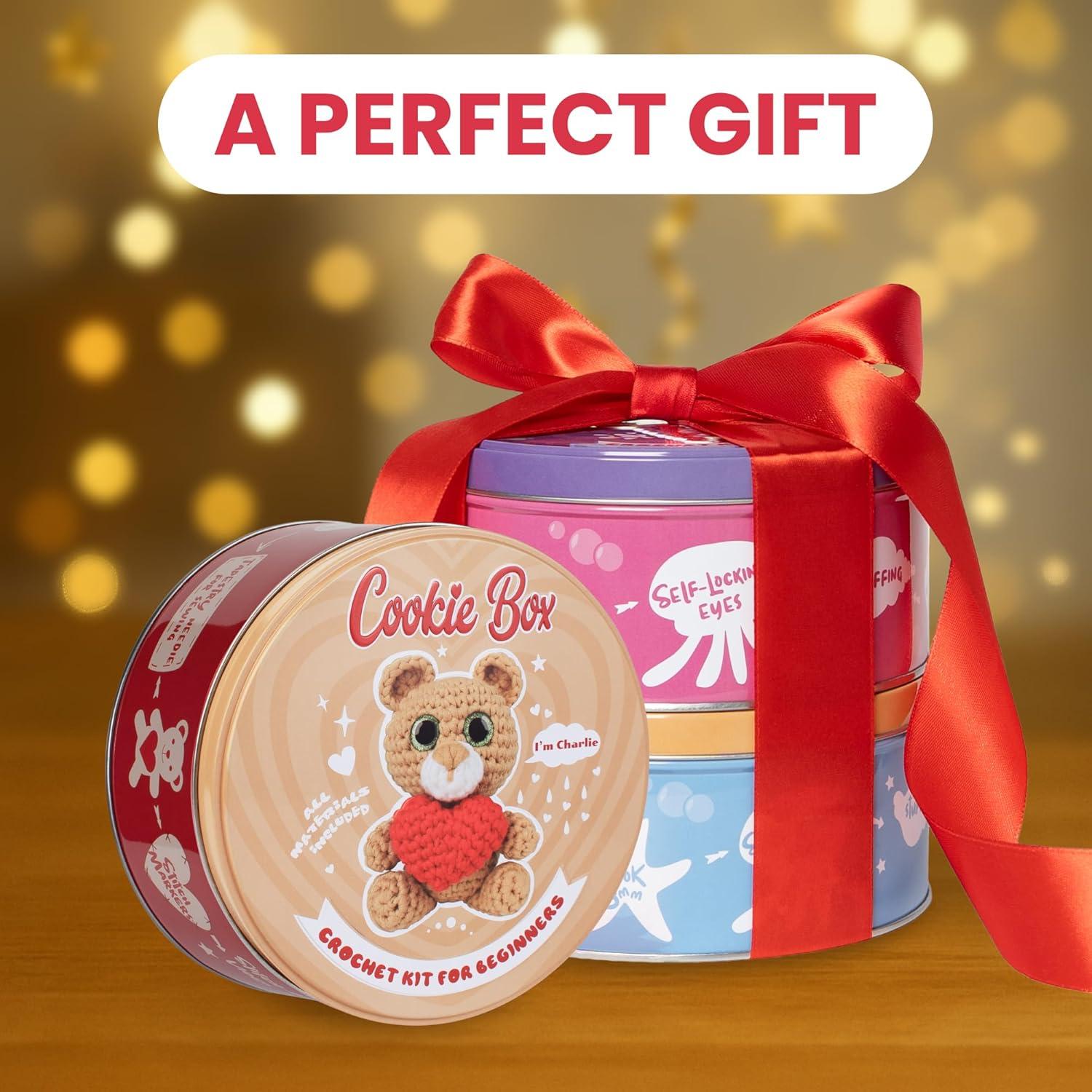 Kit de Crochet Cookie Box Oso Charlie - Hilo para Principiantes