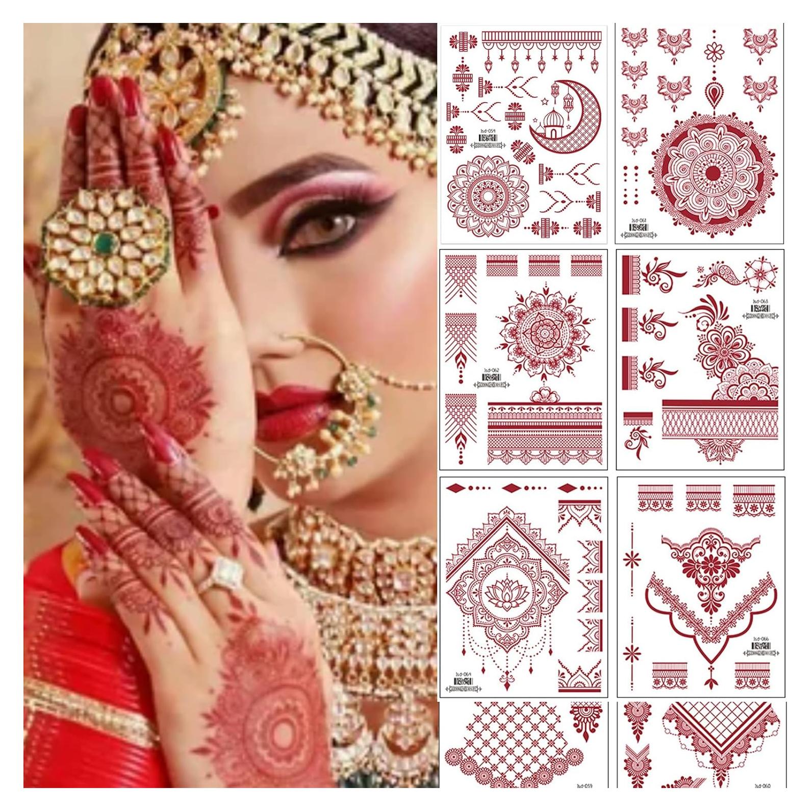 Tatuajes Temporales de Henna mdgfge - 8 Hojas Impermeables