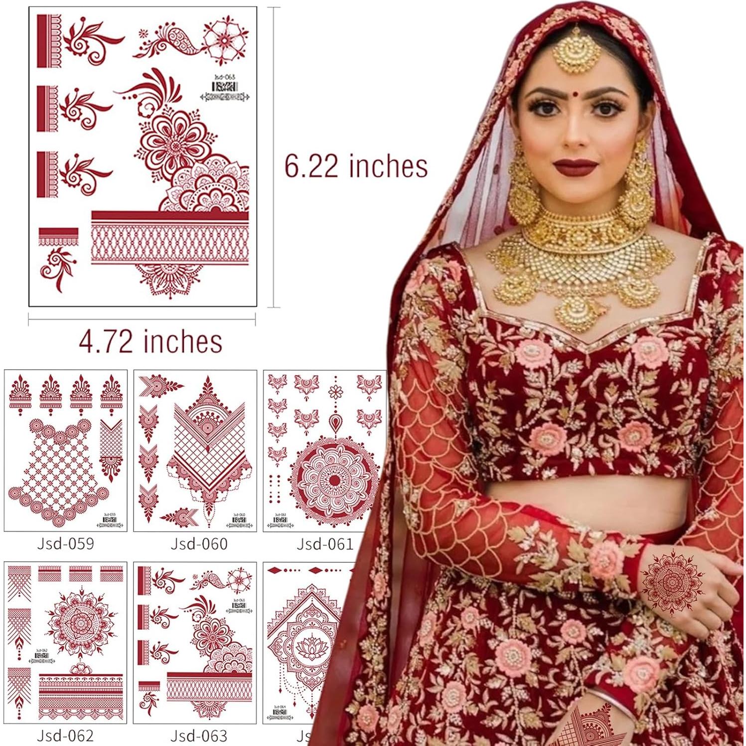 Tatuajes Temporales de Henna mdgfge - 8 Hojas Impermeables