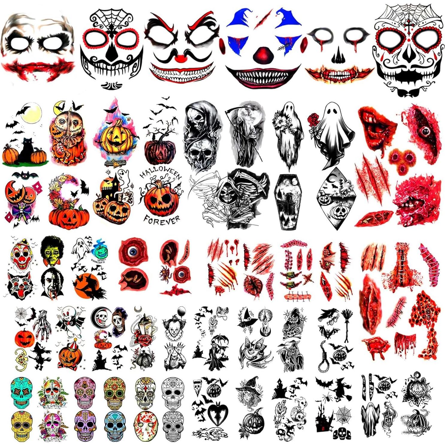 Set de Tatuajes Temporales Halloween Yazhiji 42 Hojas Multicolor