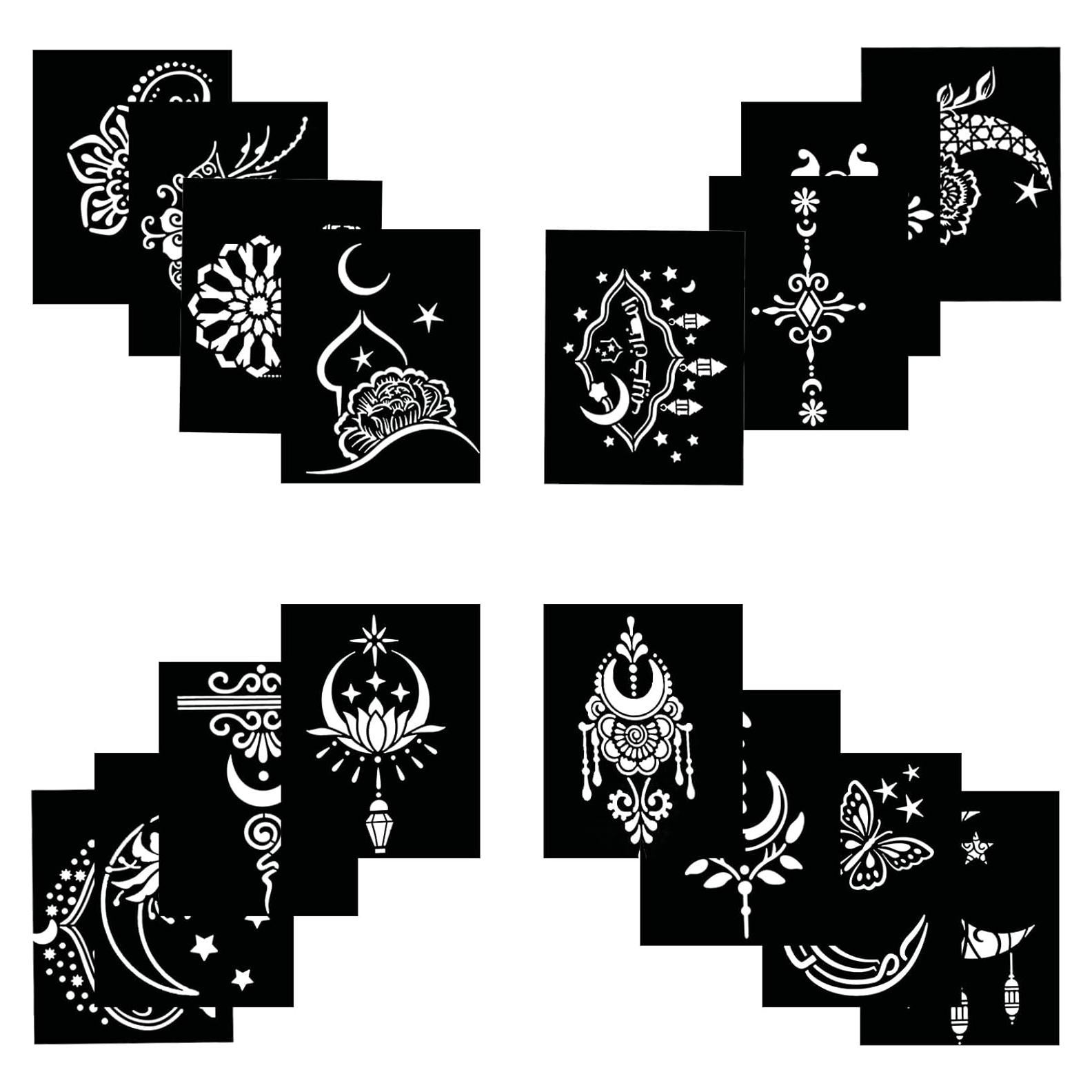 Kit de Plantillas de Tatuajes de Henna Qpout - 16 Hojas