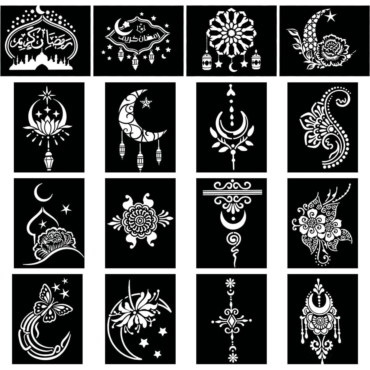 Kit de Plantillas de Tatuajes de Henna Qpout - 16 Hojas