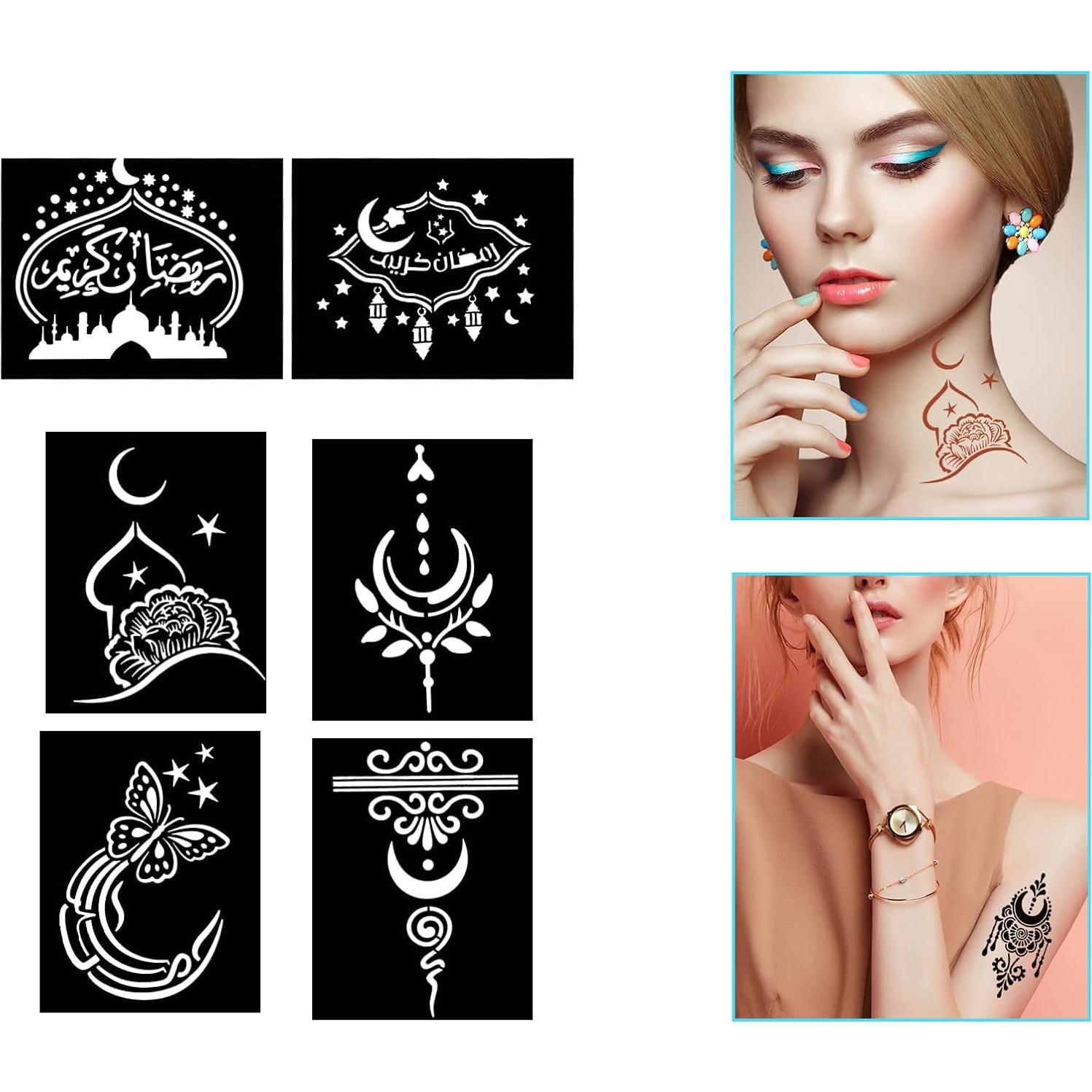 Kit de Plantillas de Tatuajes de Henna Qpout - 16 Hojas