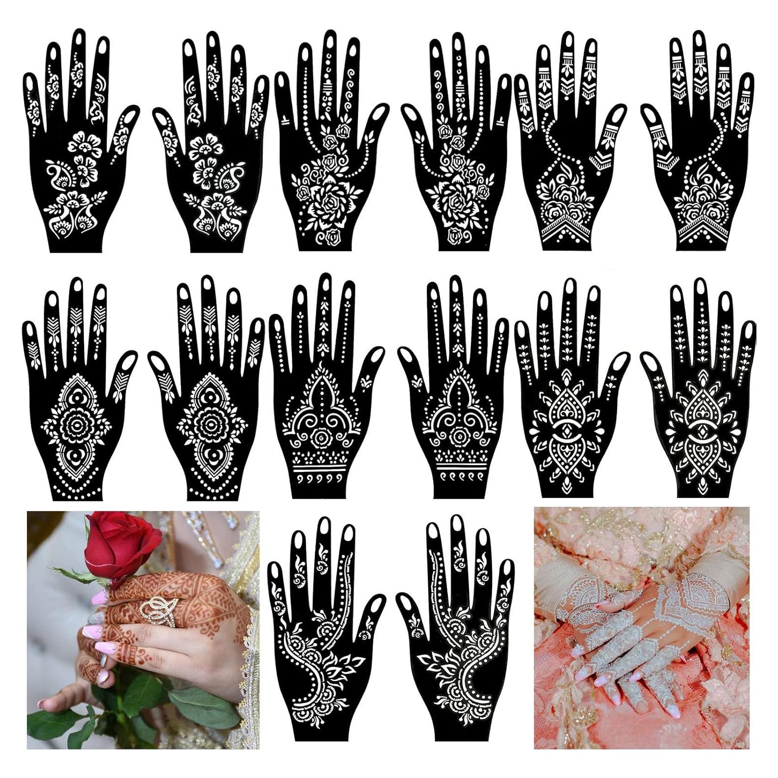 Kit de Plantillas de Tatuaje de Henna QSTOHENA 14 Hojas 19.3x10.4cm