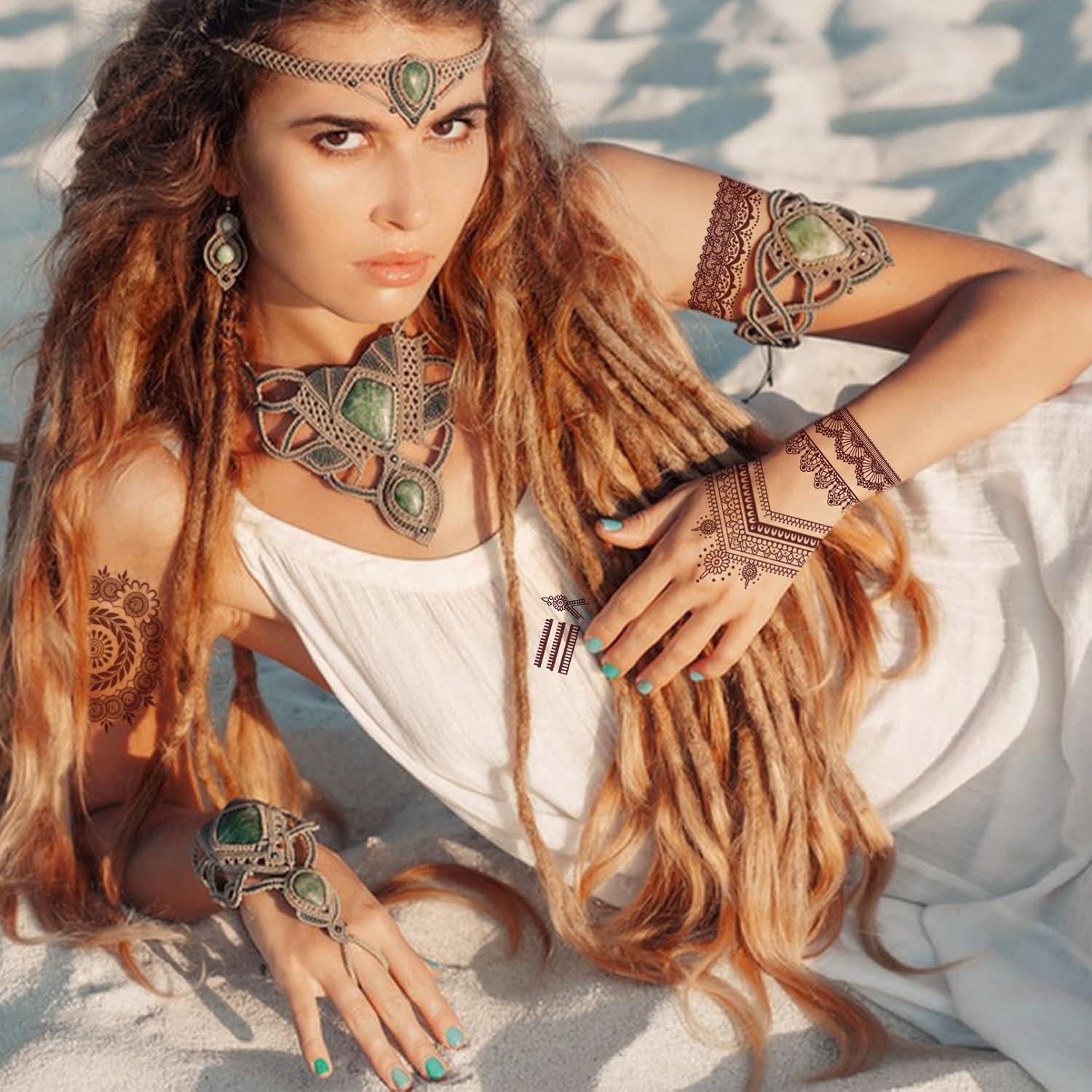 Kit de Tatuaje de Henna 8 Hojas Marrón para Mujeres y Niñas