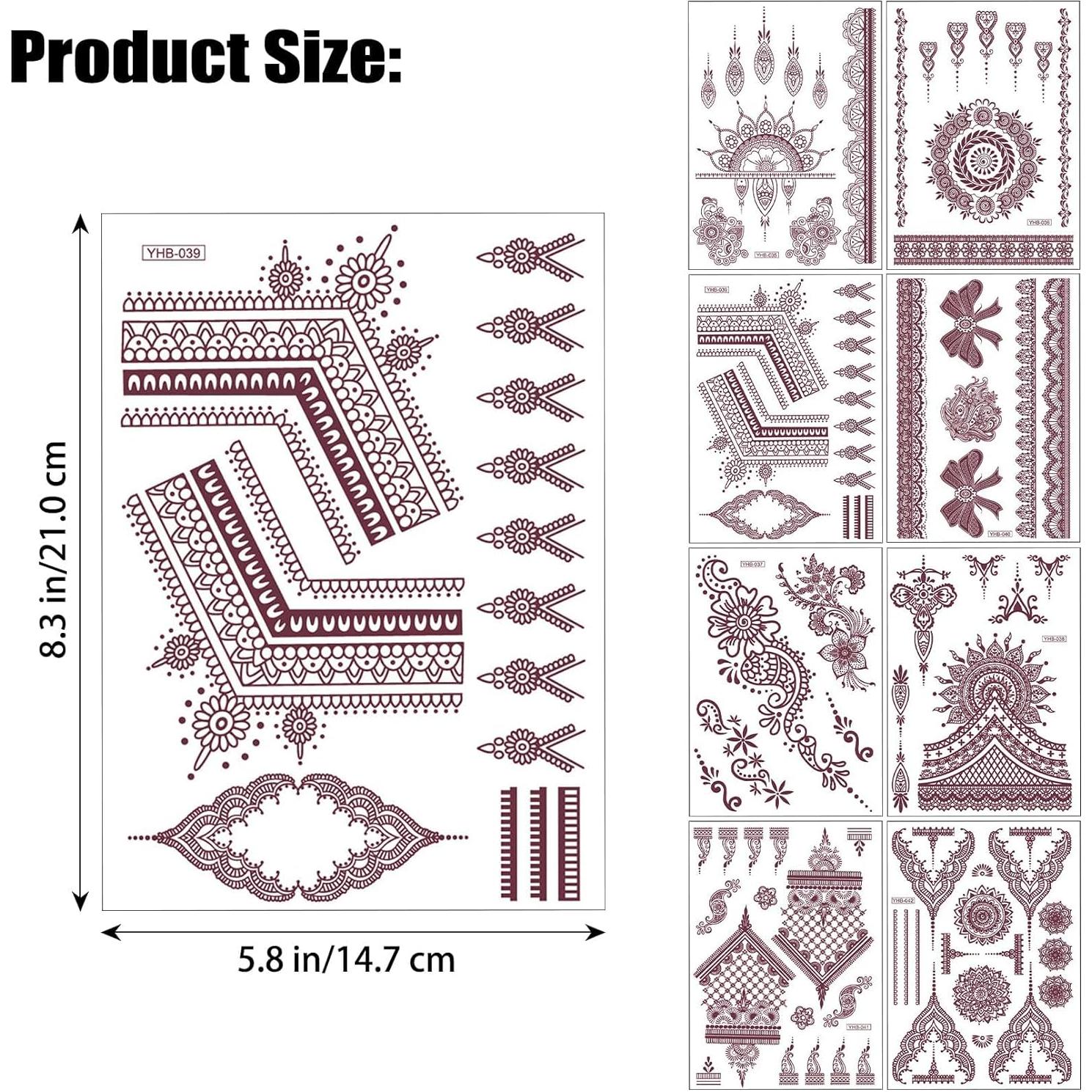 Kit de Tatuaje de Henna 8 Hojas Marrón para Mujeres y Niñas