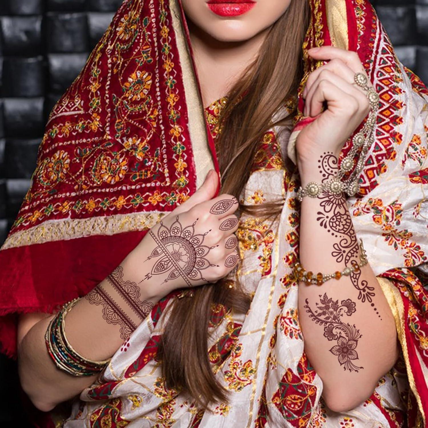 Kit de Tatuaje de Henna 8 Hojas Marrón para Mujeres y Niñas