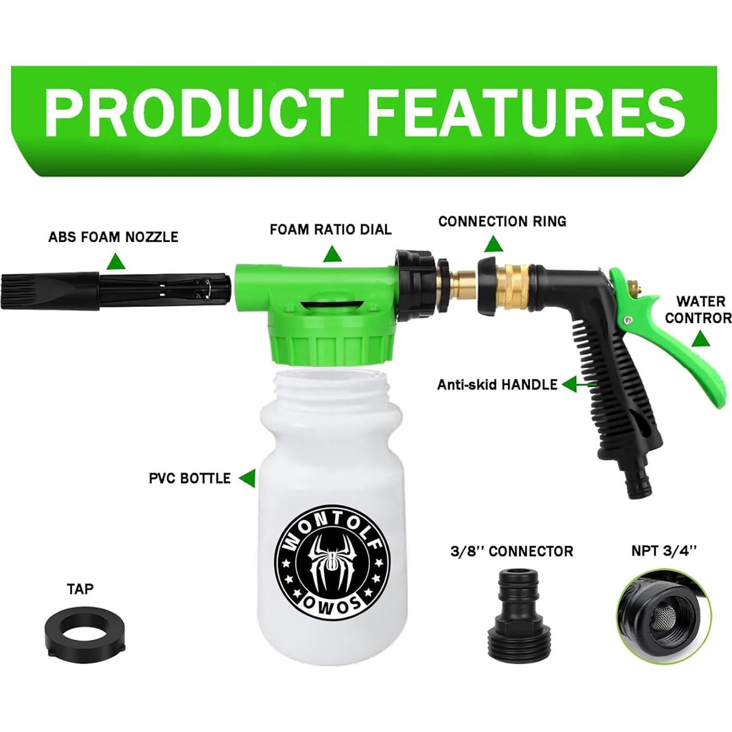 Kit de Lavado de Autos Wontolf - Rociador de Espuma y Mitón