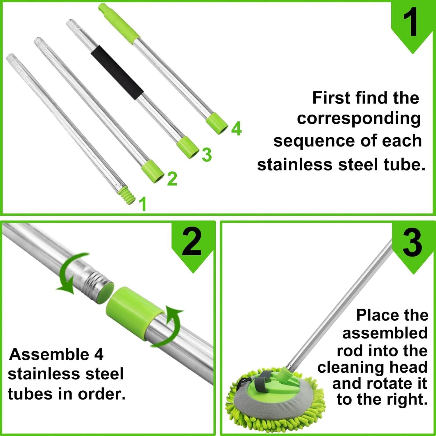 Mop de Lavado de Autos LumiMokki 2 en 1 con Mango de Acero 158cm