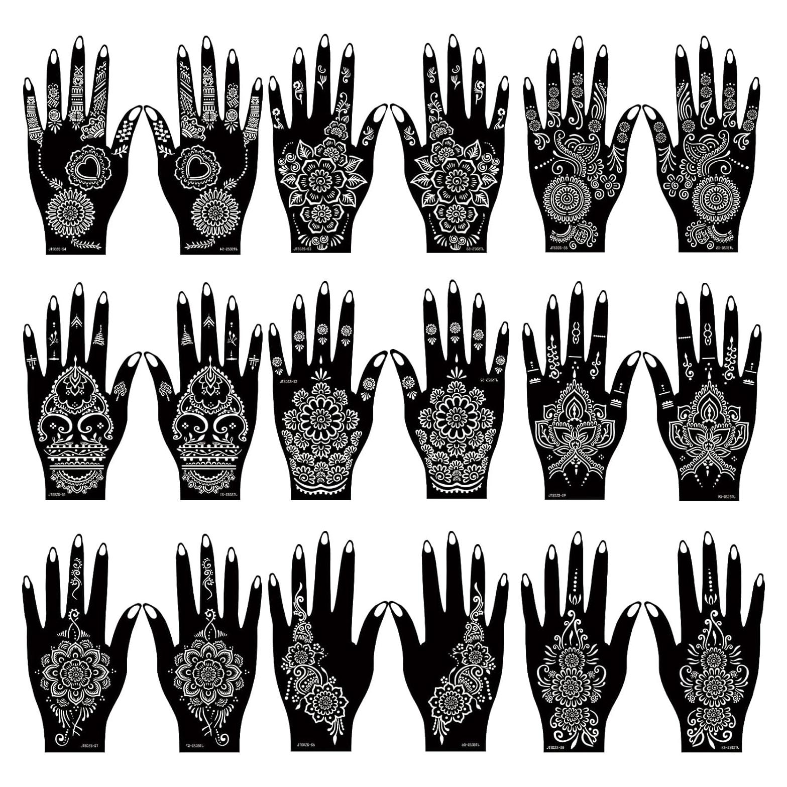 Kit de Plantillas de Tatuajes Temporales de Henna JTSDZS - 18 Hojas