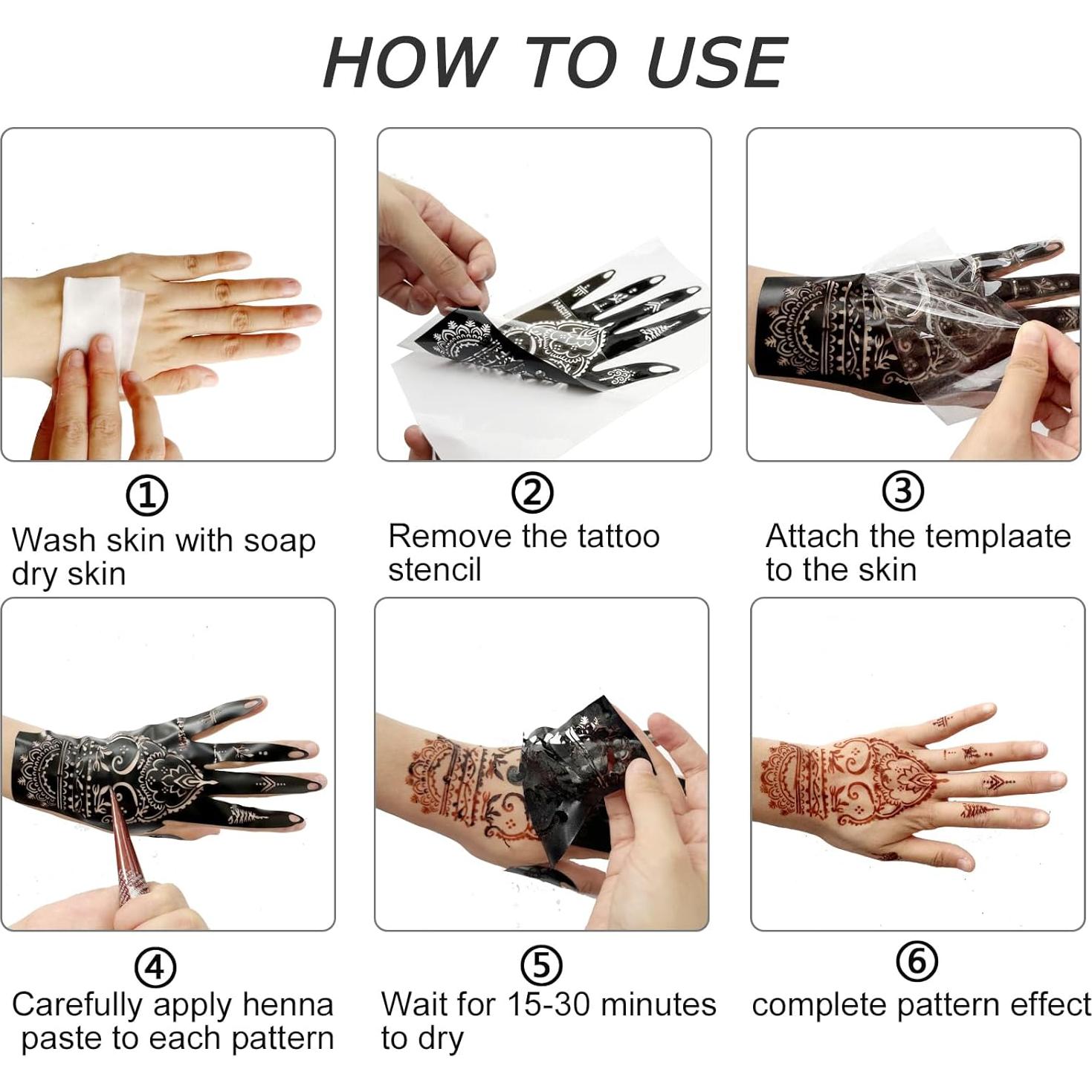 Kit de Plantillas de Tatuajes Temporales de Henna JTSDZS - 18 Hojas