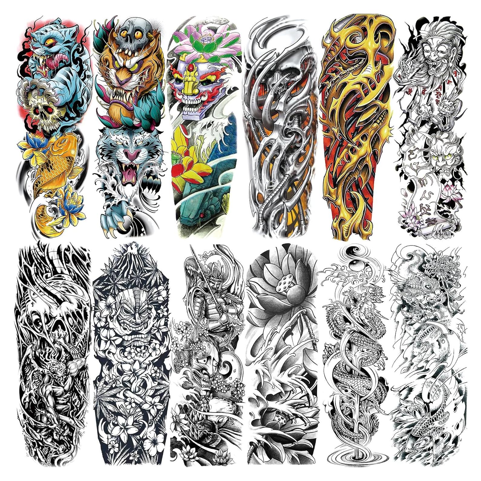 12 Tatuajes Temporales Impermeables de Brazo Completo VERKSTAD