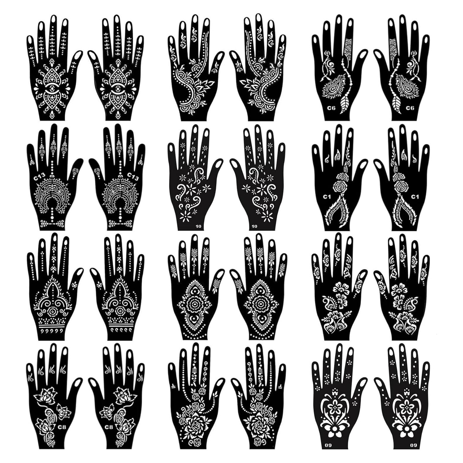 Kit de Plantillas de Tatuajes de Henna RoseNacht - 24 Hojas