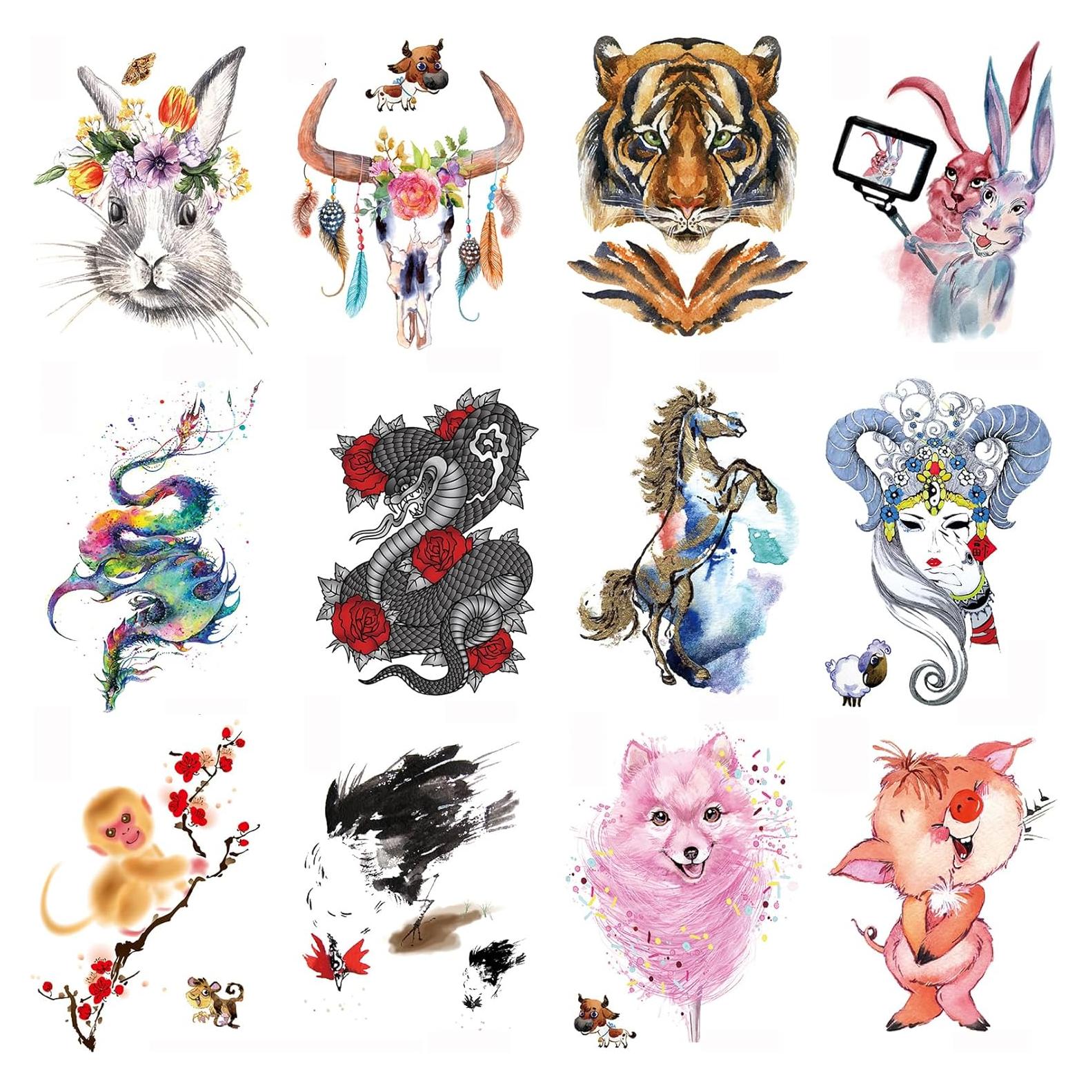 12 Hojas de Tatuajes Temporales Impermeables VERKSTAD