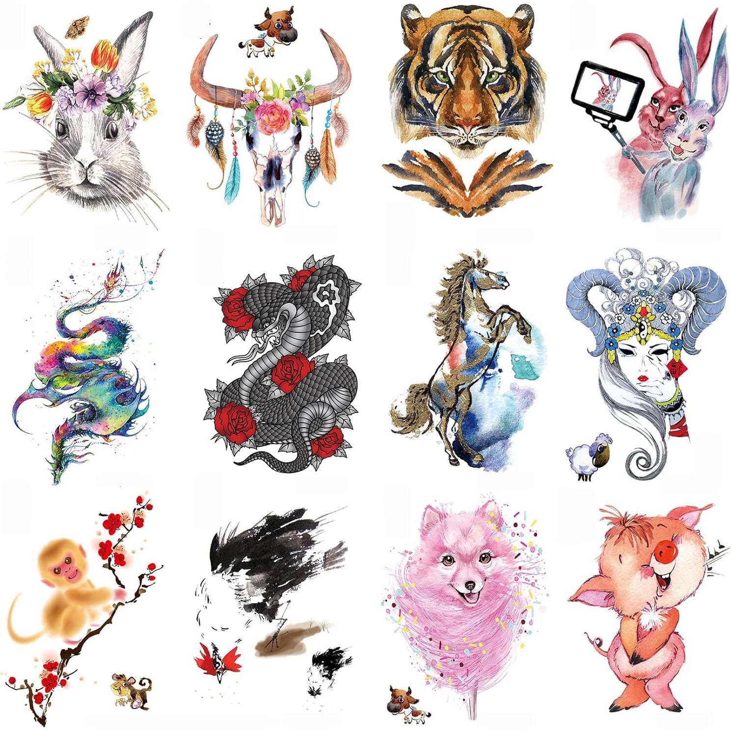 12 Hojas de Tatuajes Temporales Impermeables VERKSTAD