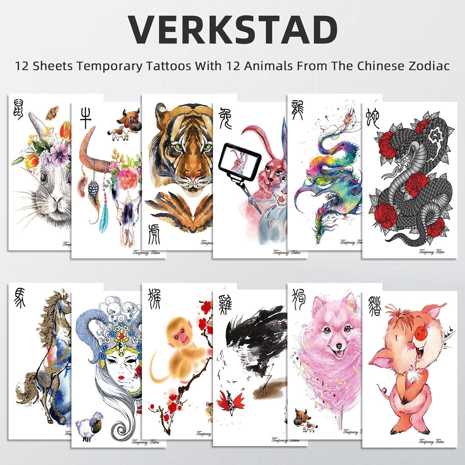 12 Hojas de Tatuajes Temporales Impermeables VERKSTAD