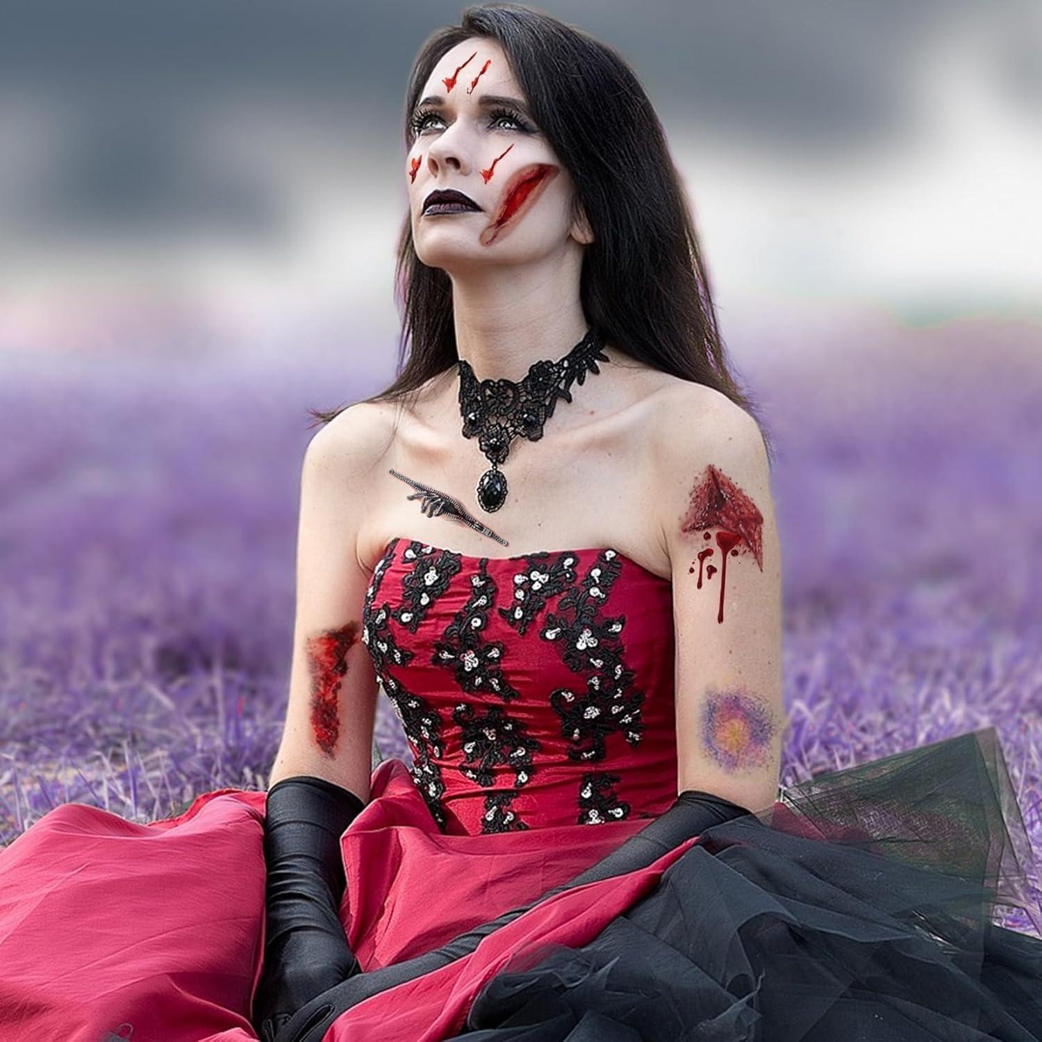 CARGEN Tatuajes Temporales Halloween Cicatriz Zombie 3 Hojas