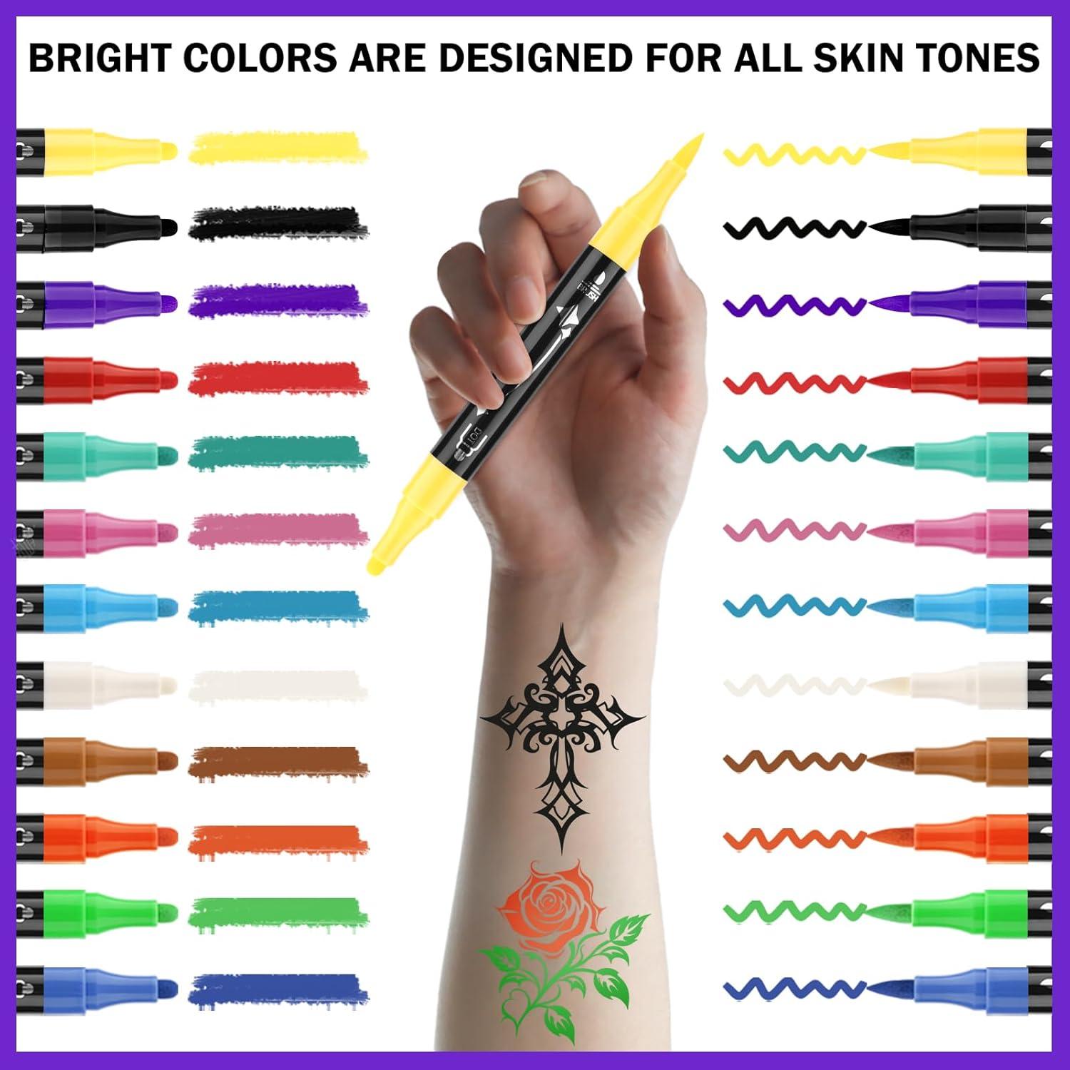 Kit de Marcadores de Tatuajes Temporales Ponhey - 12 Colores + 67 Plantillas