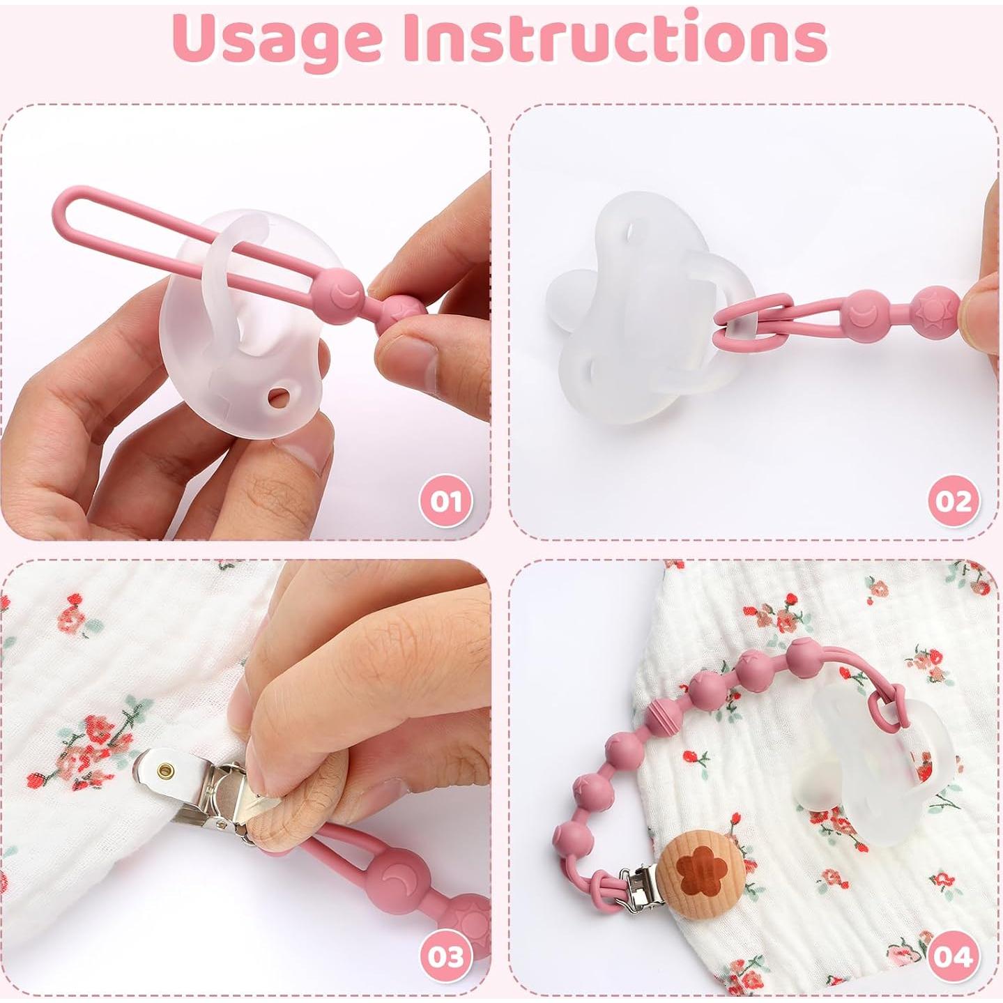 Clip de Chupete de Silicona 100% Grado Alimenticio - Paquete de 4