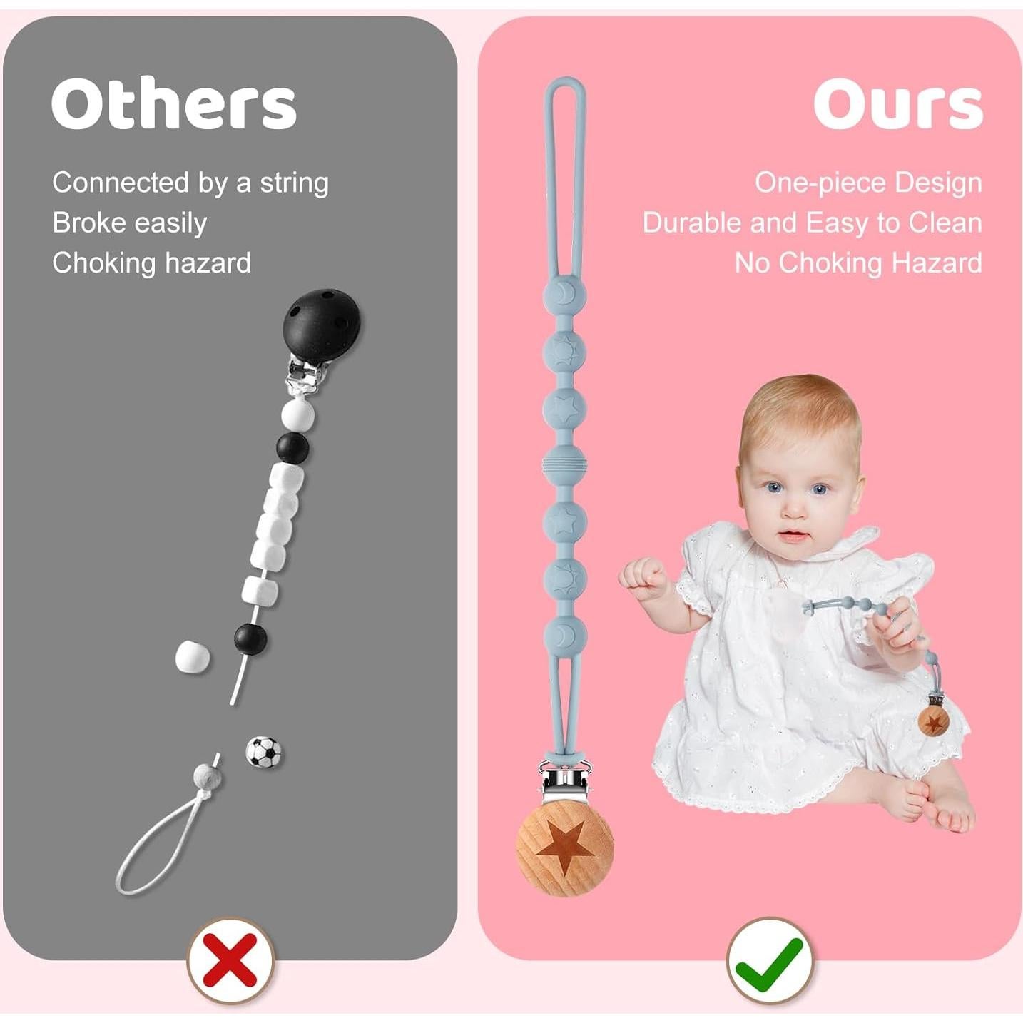 Clip de Chupete de Silicona 100% Grado Alimenticio - Paquete de 4