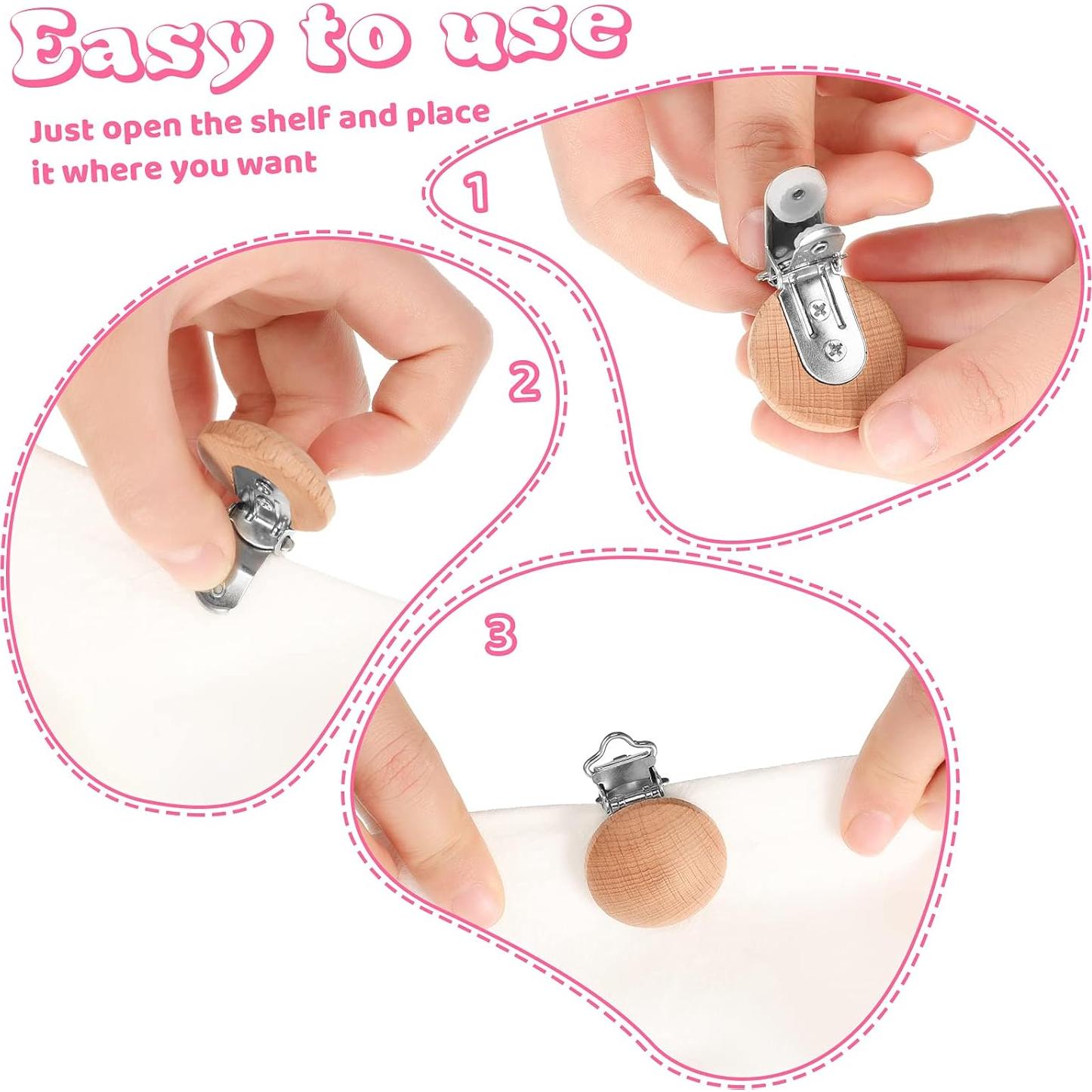 30 Clips de Chupete de Madera Natural para Bebés - Nuanchu