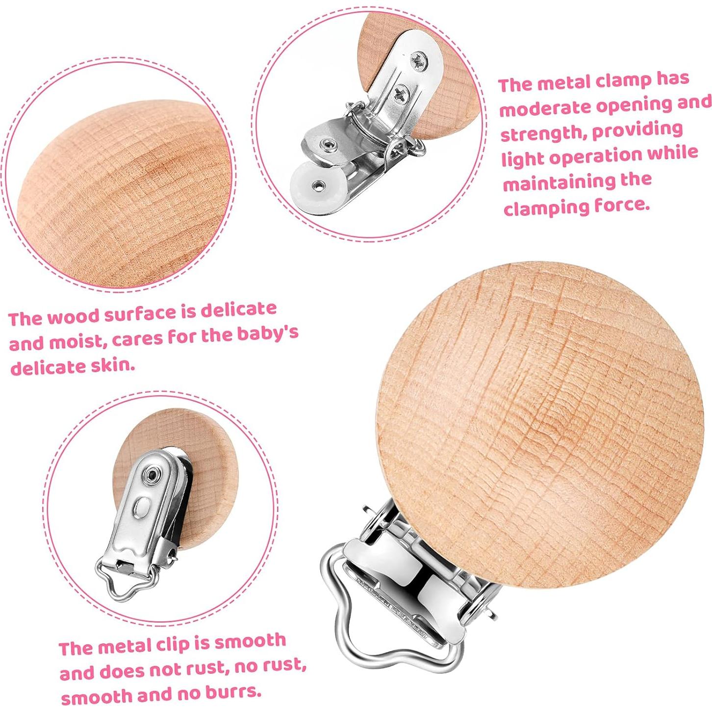 30 Clips de Chupete de Madera Natural para Bebés - Nuanchu