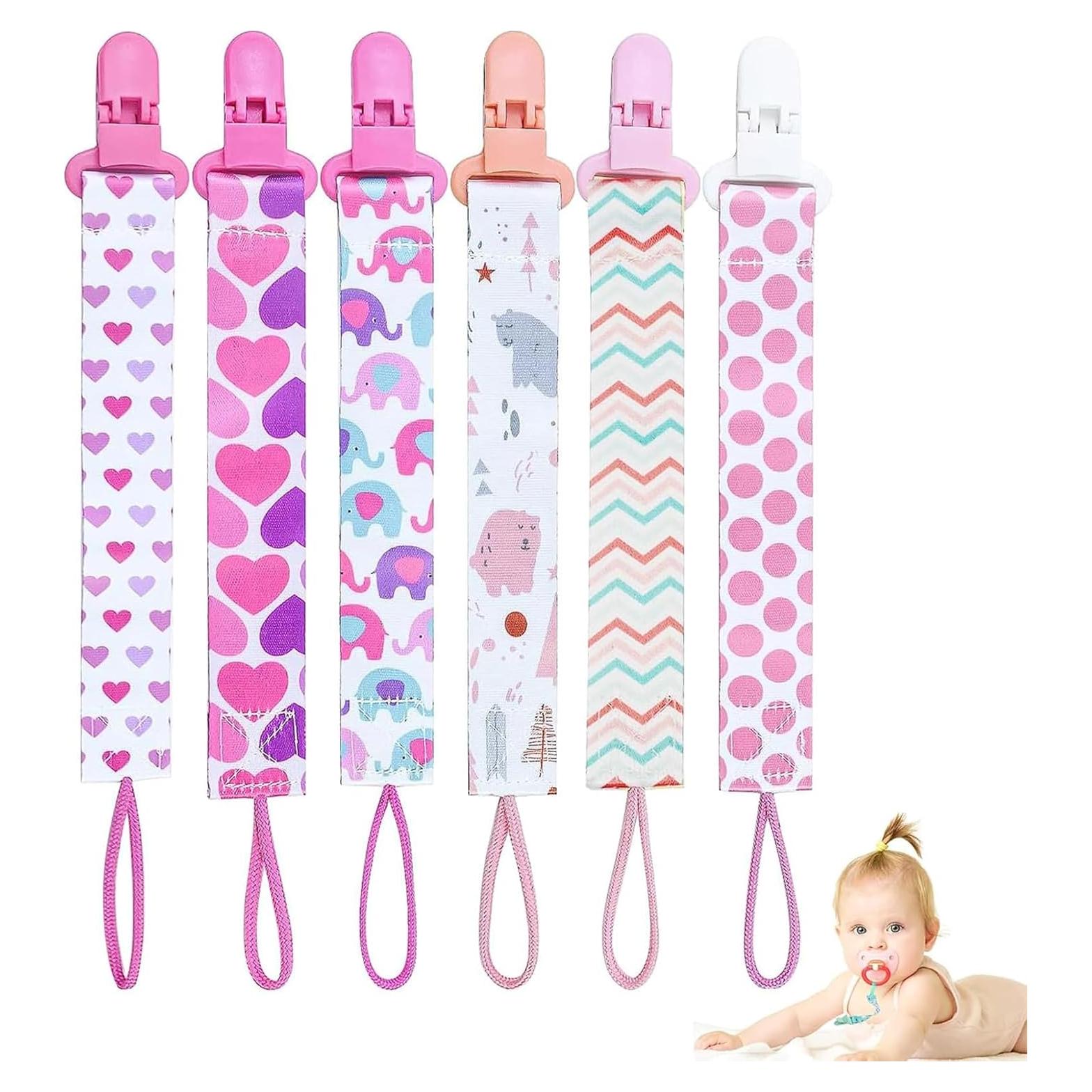 6 Clips de Chupete para Bebé Be Kind - Rosados y Blancos