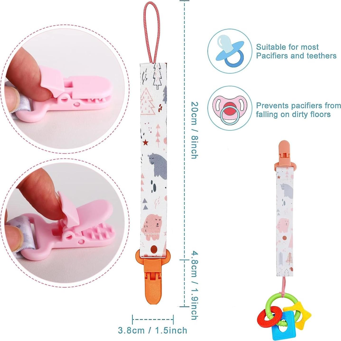 6 Clips de Chupete para Bebé Be Kind - Rosados y Blancos