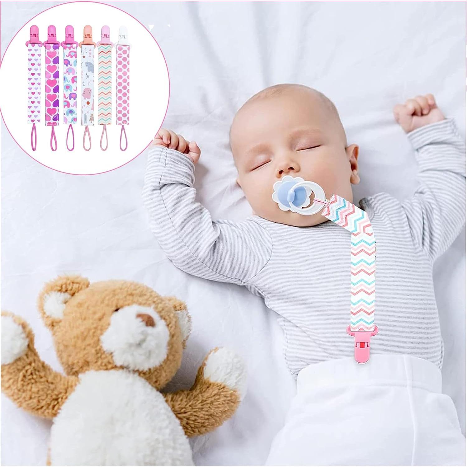 6 Clips de Chupete para Bebé Be Kind - Rosados y Blancos