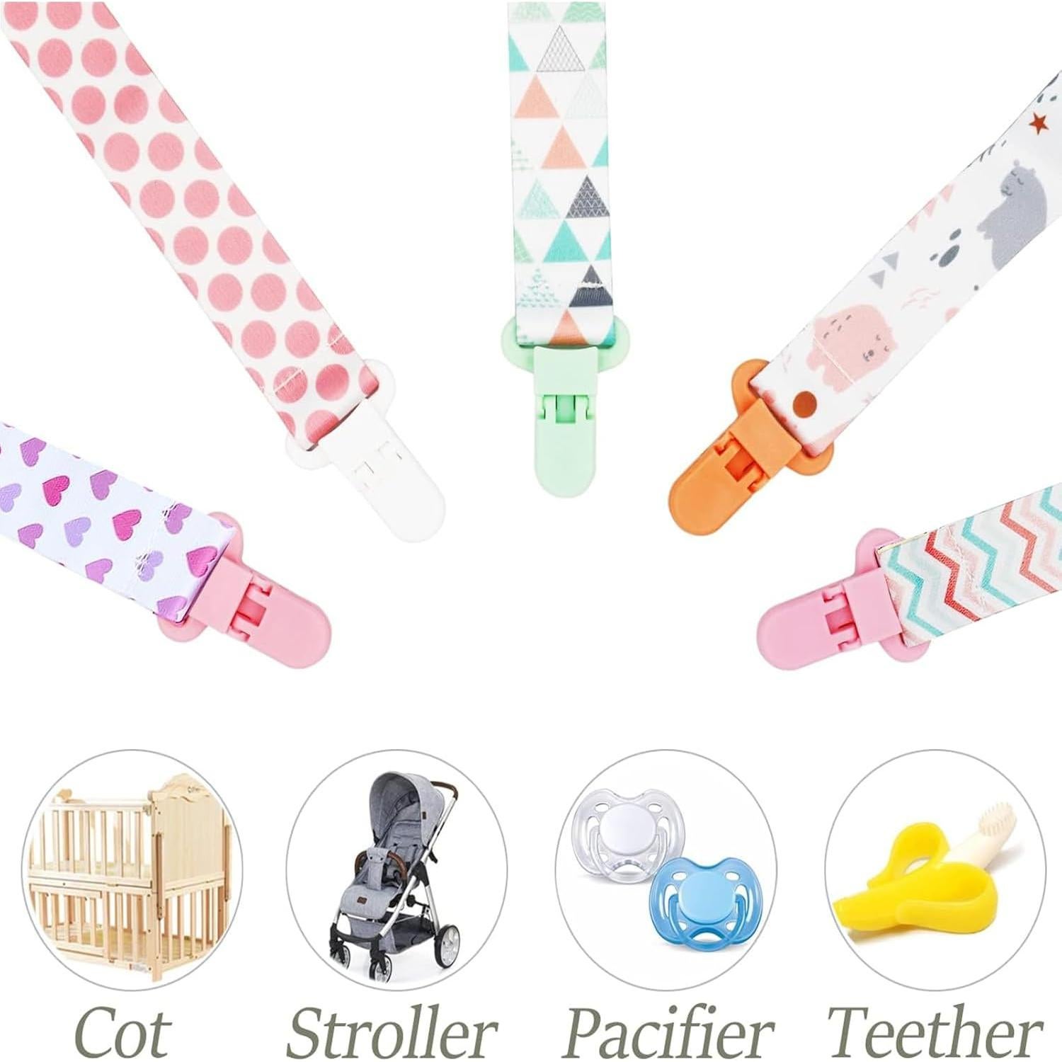 6 Clips de Chupete para Bebé Be Kind - Rosados y Blancos