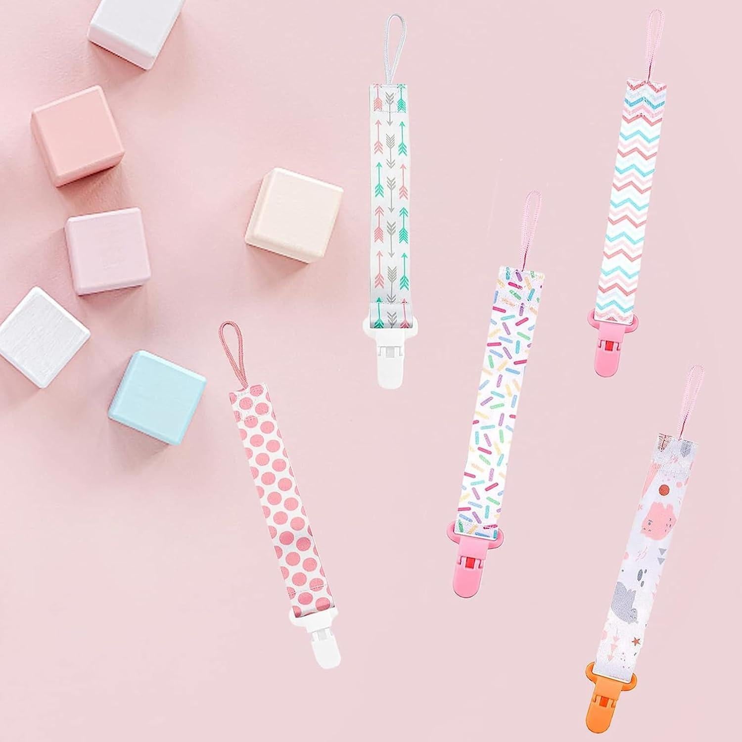 6 Clips de Chupete para Bebé Be Kind - Rosados y Blancos