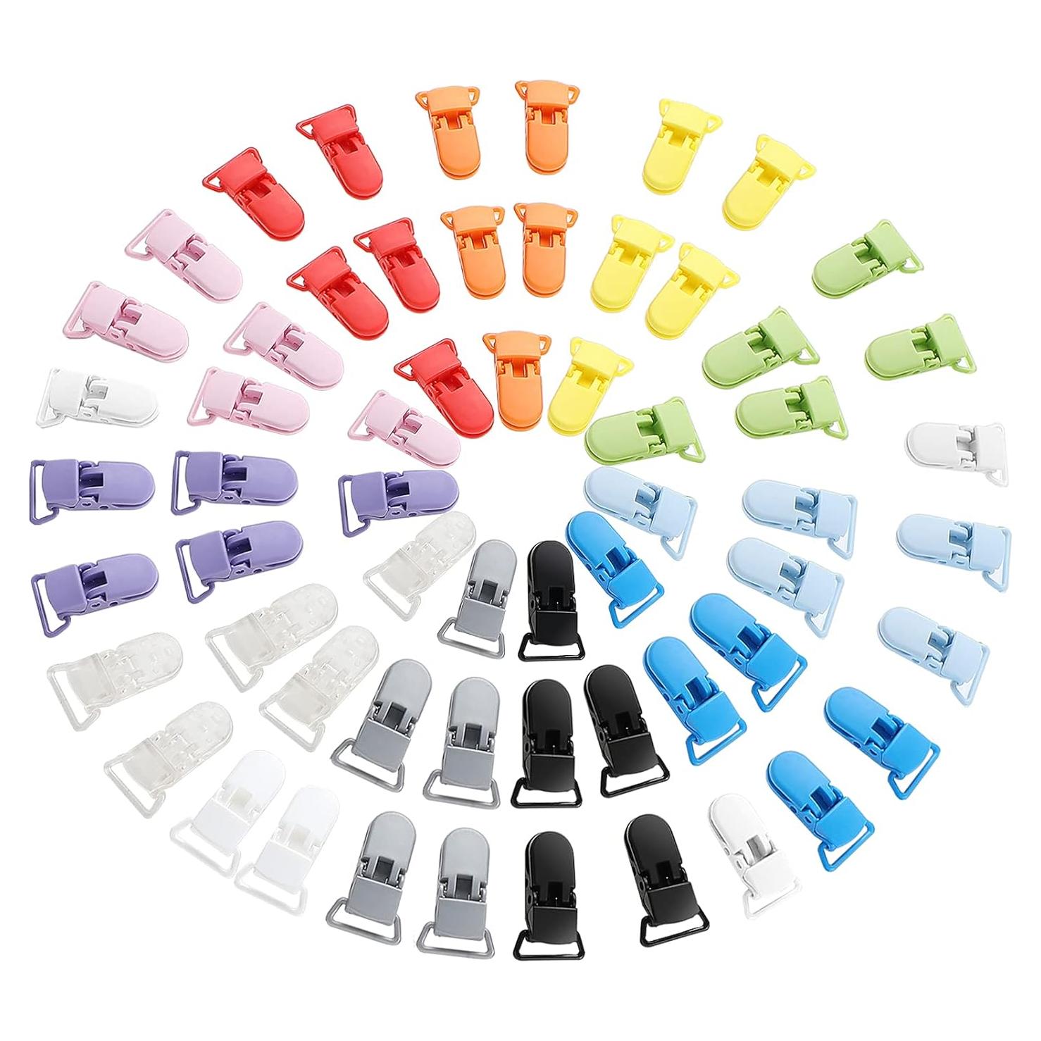 60 Clips Sujetadores de Chupetes Plástico Sin BPA 12 Colores
