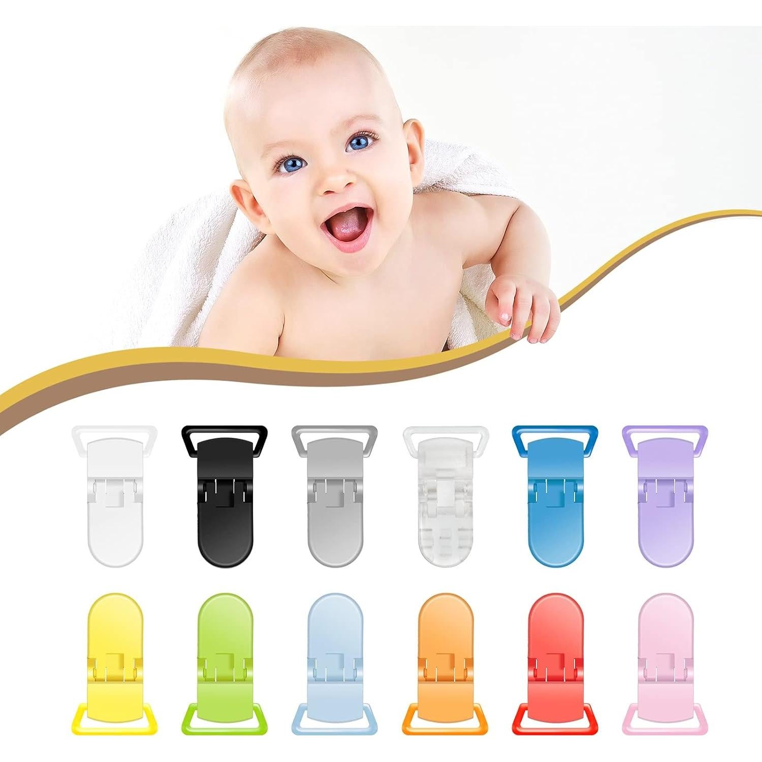 60 Clips Sujetadores de Chupetes Plástico Sin BPA 12 Colores