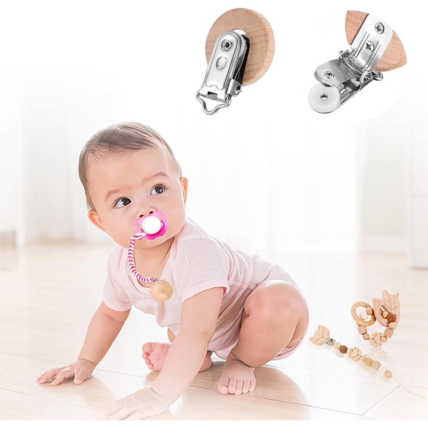 24 Clips de Chupete de Madera Natural para Bebés - W-24