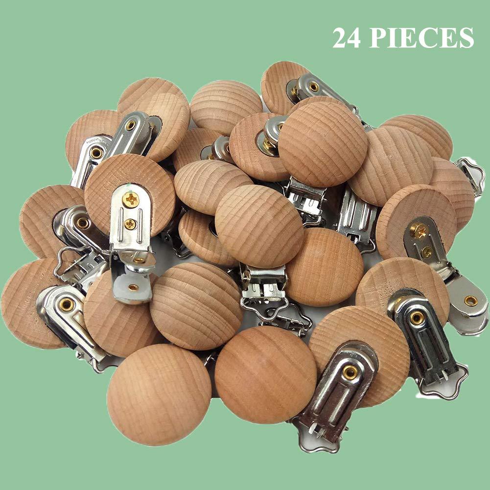 24 Clips de Chupete de Madera Natural para Bebés - W-24