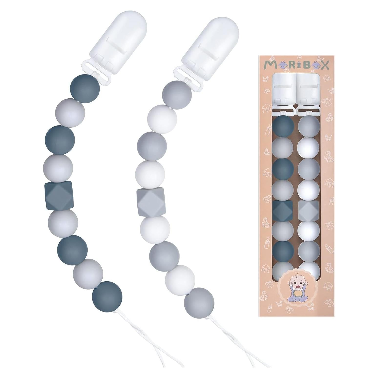 Clip de Chupete Gris para Bebés - 2 Unidades - PC015+BZ001