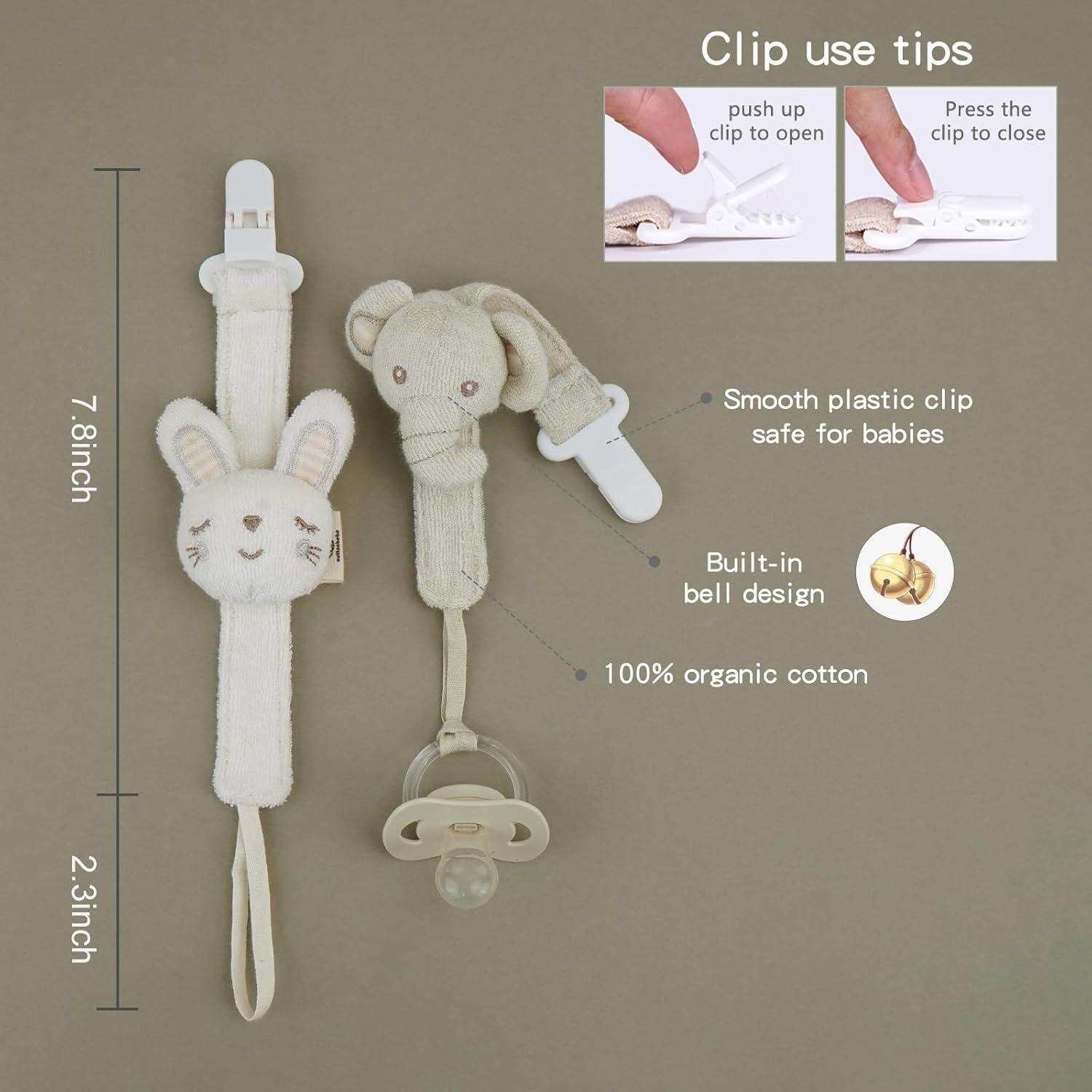 Clip de Chupete COTTONBEBE 2 Piezas Algodón Orgánico Unisex