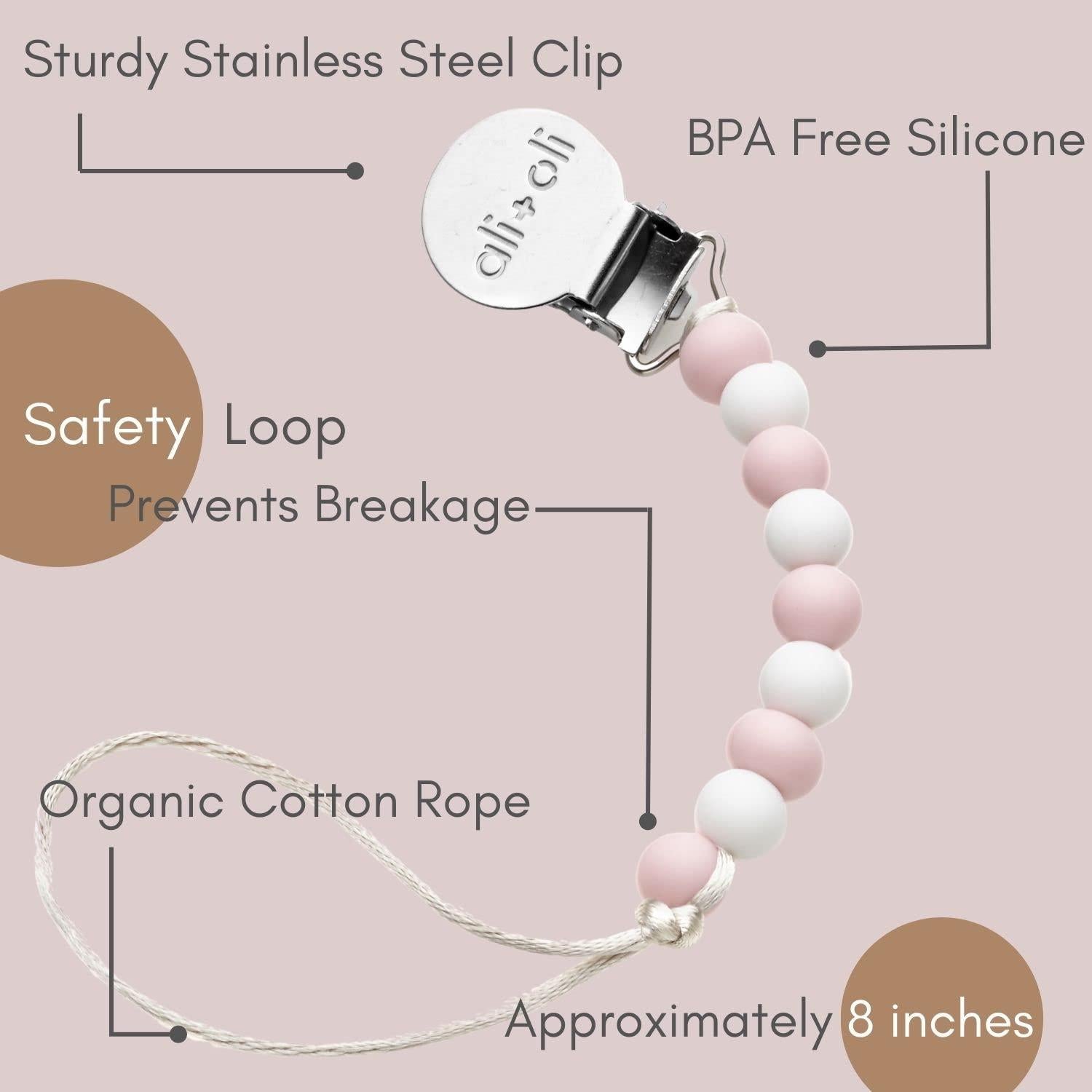 Clip de Chupete de Silicona AliOli Rosa Claro 100% Libre de BPA