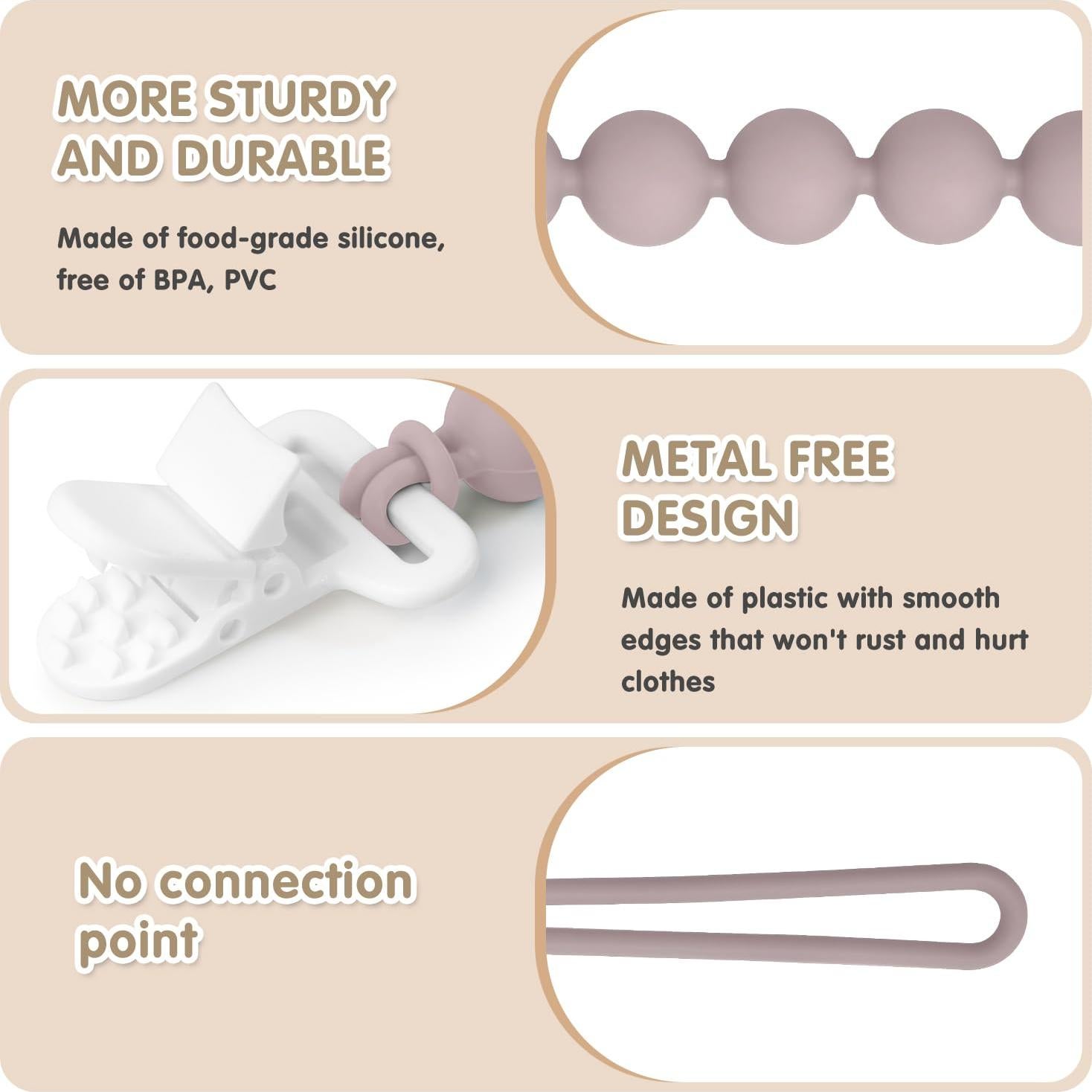 Clip para Chupetes de Silicona 100% Grado Alimenticio - Paquete de 6