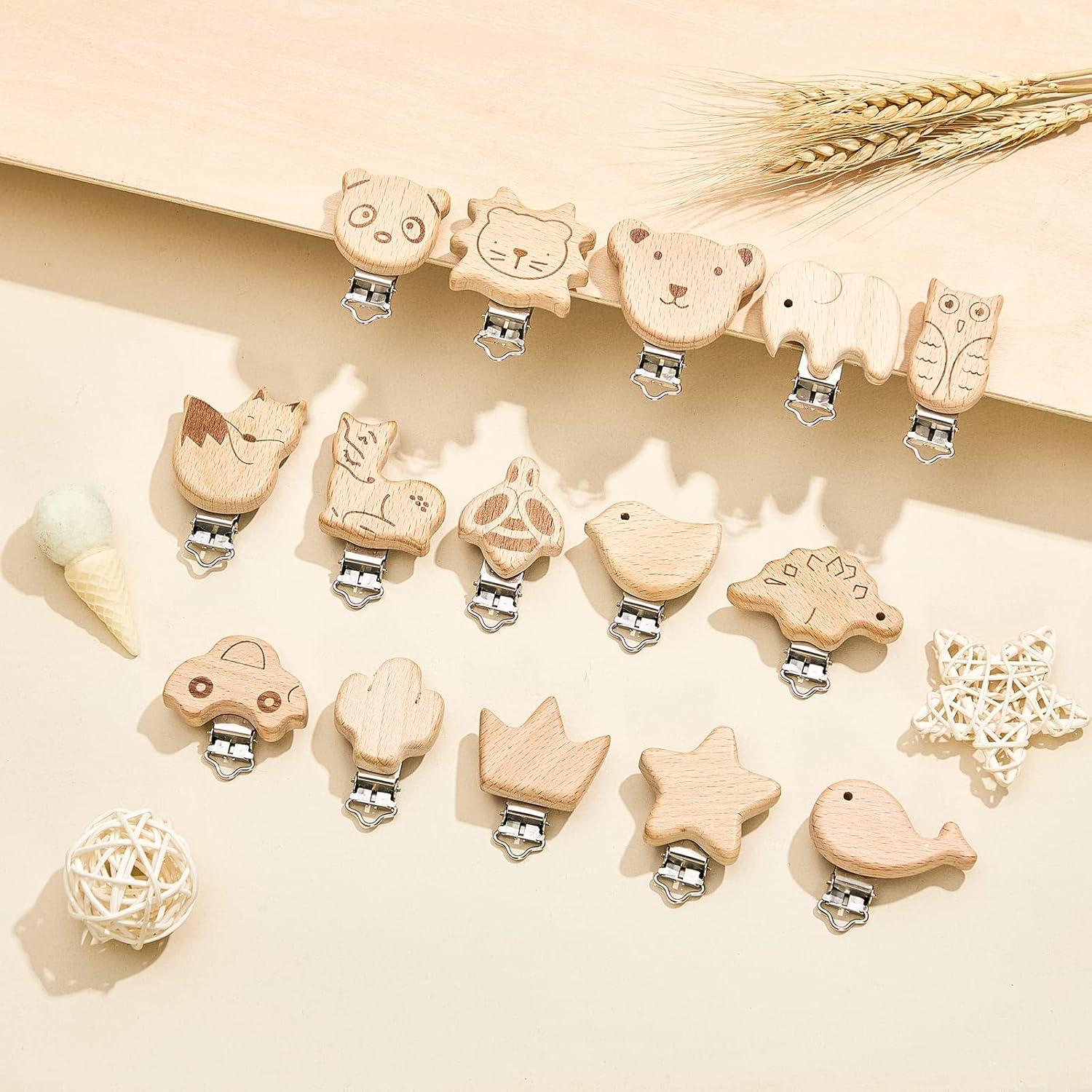 20 Clips de Chupete de Madera para Bebé - Accesorios DIY