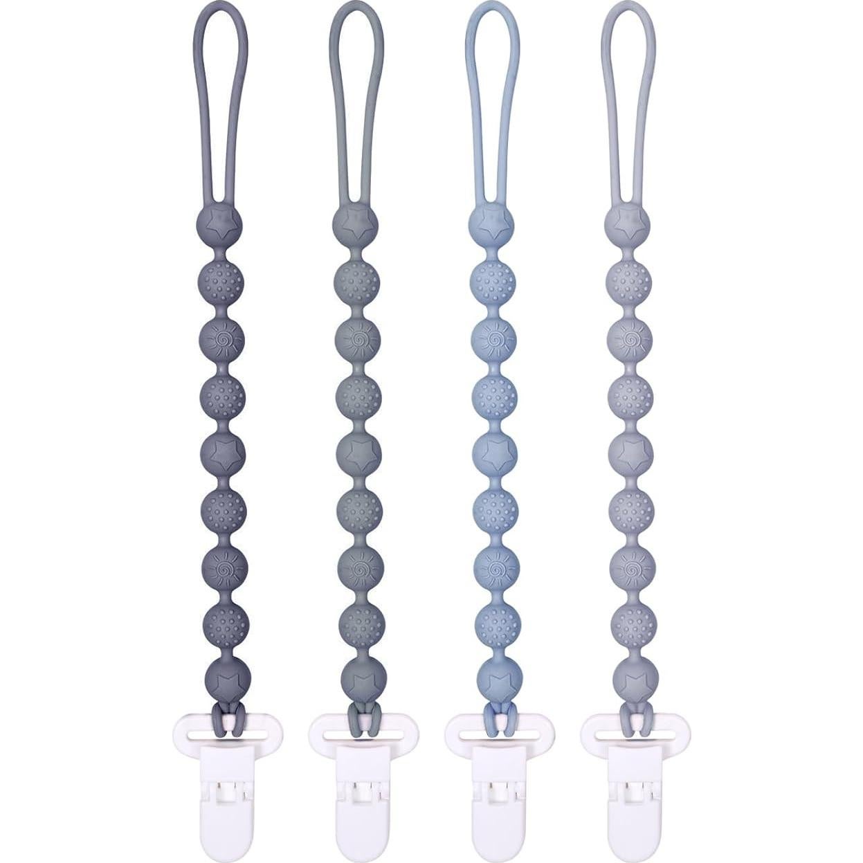 Clip Sostenedor Chupete Silicona Grises 4 Piezas Texturizadas
