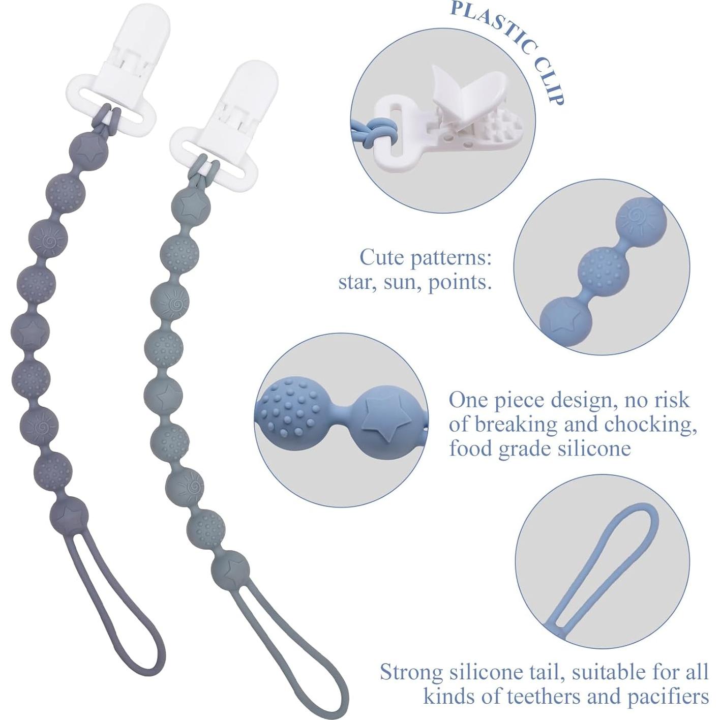 Clip Sostenedor Chupete Silicona Grises 4 Piezas Texturizadas