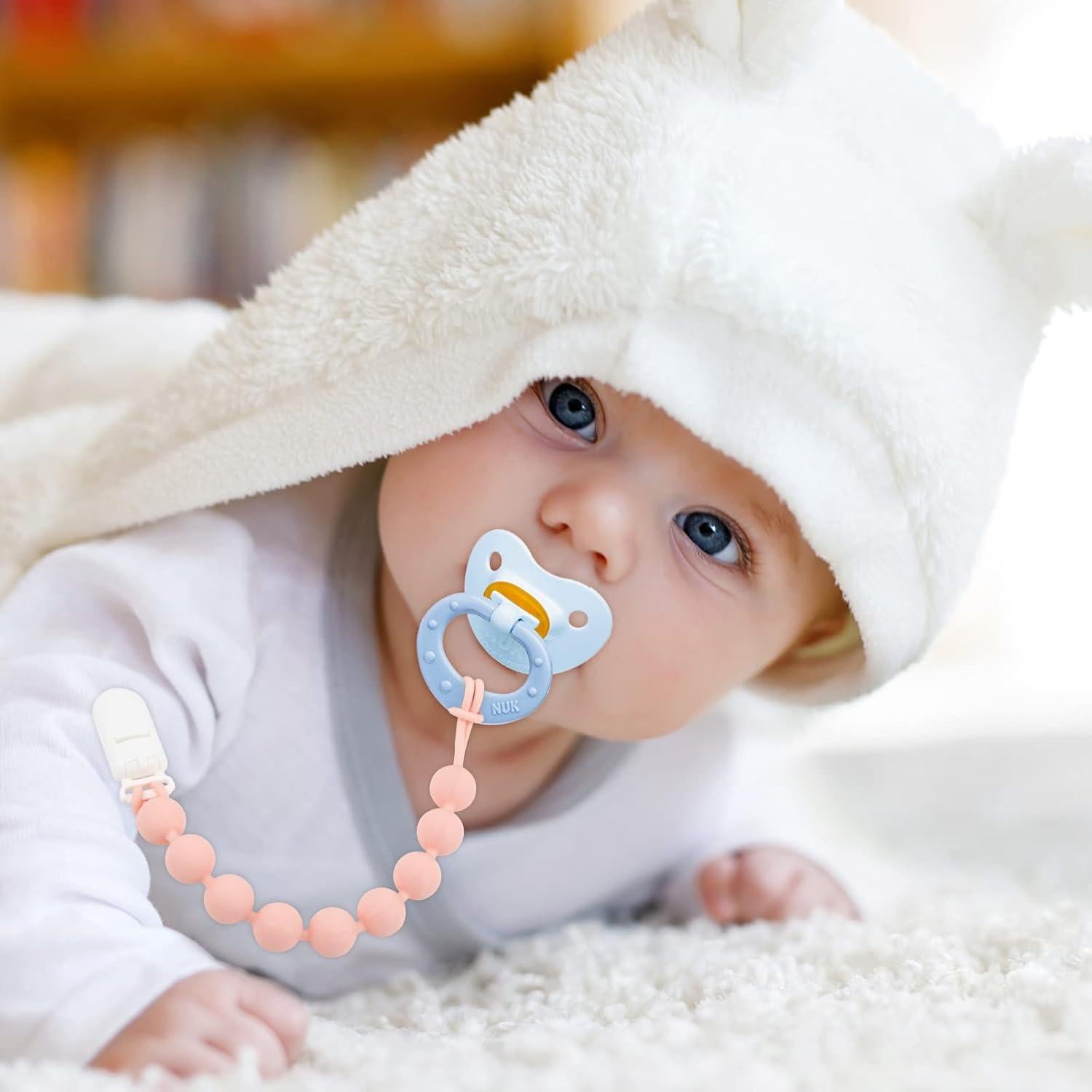 Clip de Chupete de Silicona Rosa - Paquete de 6 Clips para Bebés