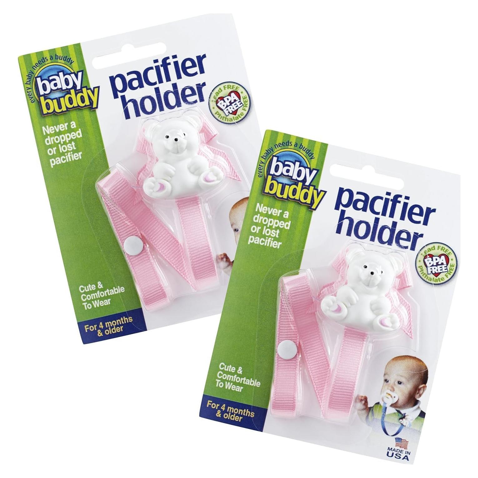 Clip para Chupete Baby Buddy Rosa Claro, Paquete de 2, 9.22x2.54cm