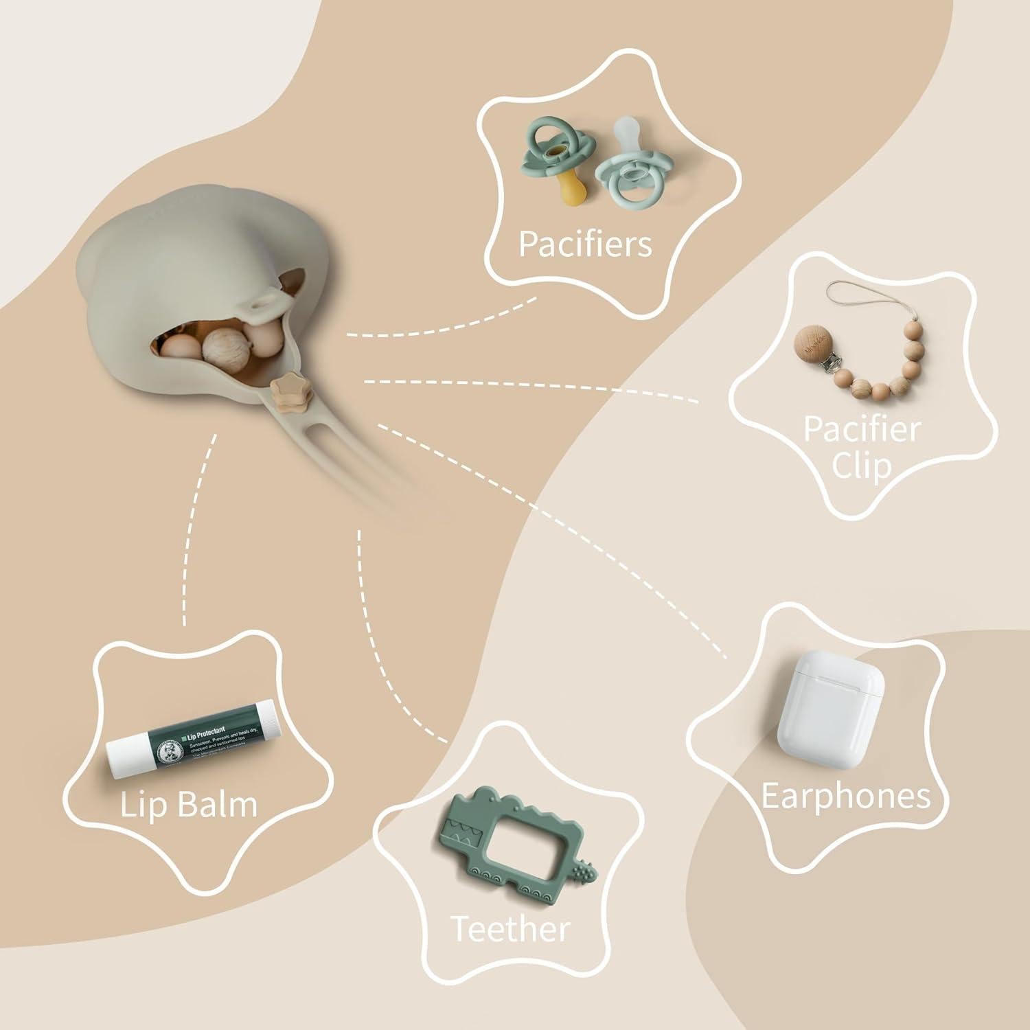 Estuche para Chupetes Moonkie de Silicona - Pack de 2, Color Sage/Pearl Blue