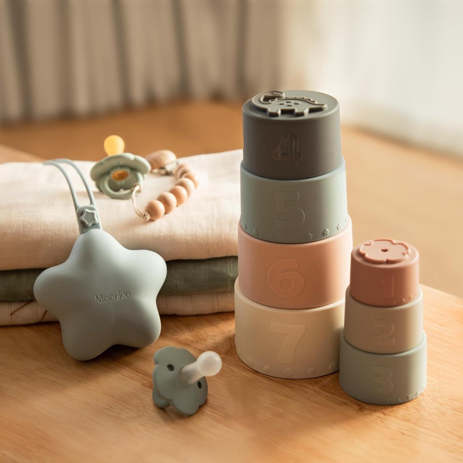 Estuche para Chupetes Moonkie de Silicona - Pack de 2, Color Sage/Pearl Blue